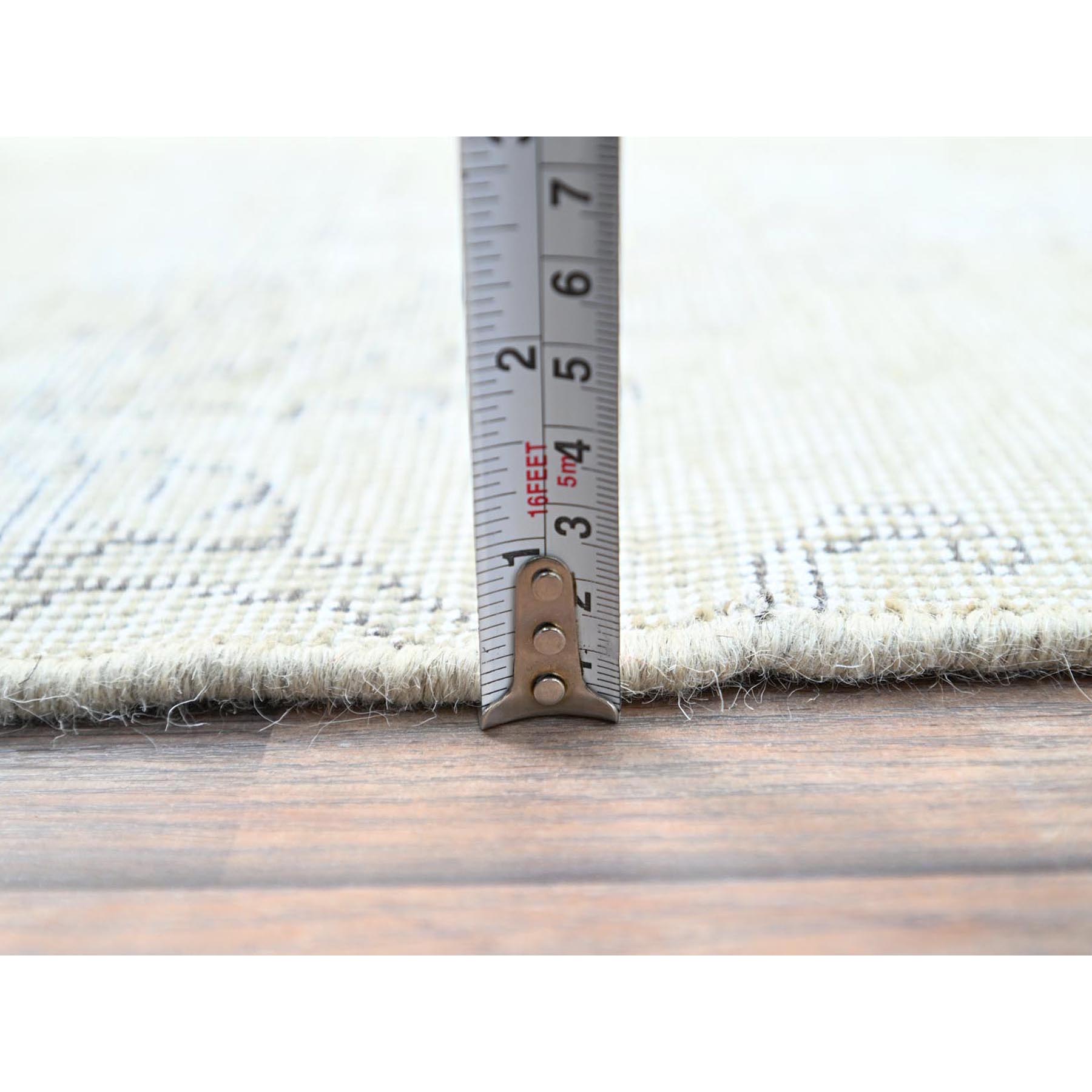 2'5"x7'6" Alabaster White, Pure Wool With Worn Out And Distressed Look, Hand Knotted Vintage Persian Tabriz, Cropped Thin, No Holes, White Wash, Runner Oriental Rug Sh230