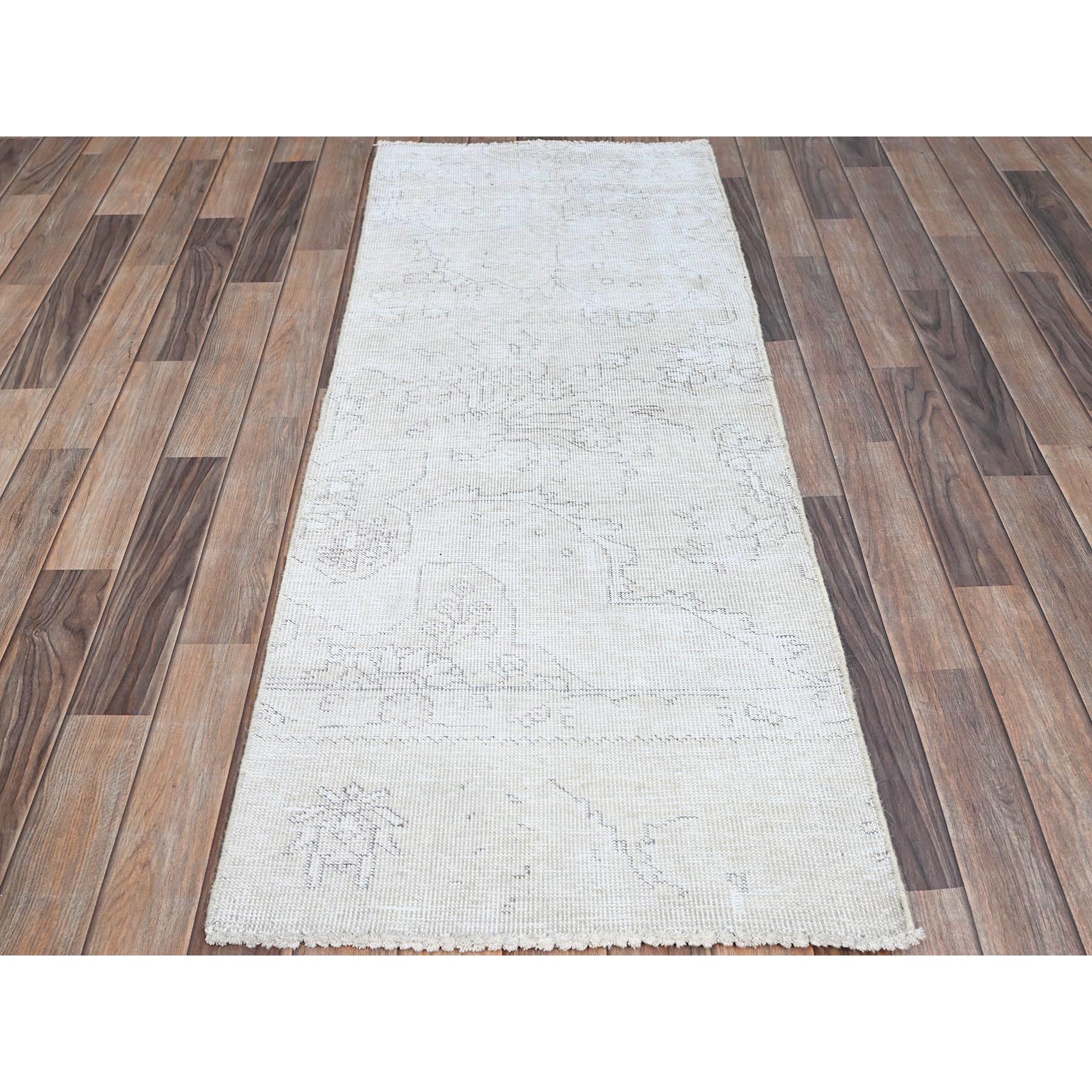 2'2"x5'10" Old Wood White, Hand Knotted, Soft And Velvety Wool Fragment, Evenly Worn And Distressed, Hand Knotted, Cropped Thin, White Washed Vintage Persian Tabriz, Runner Oriental Rug Sh231