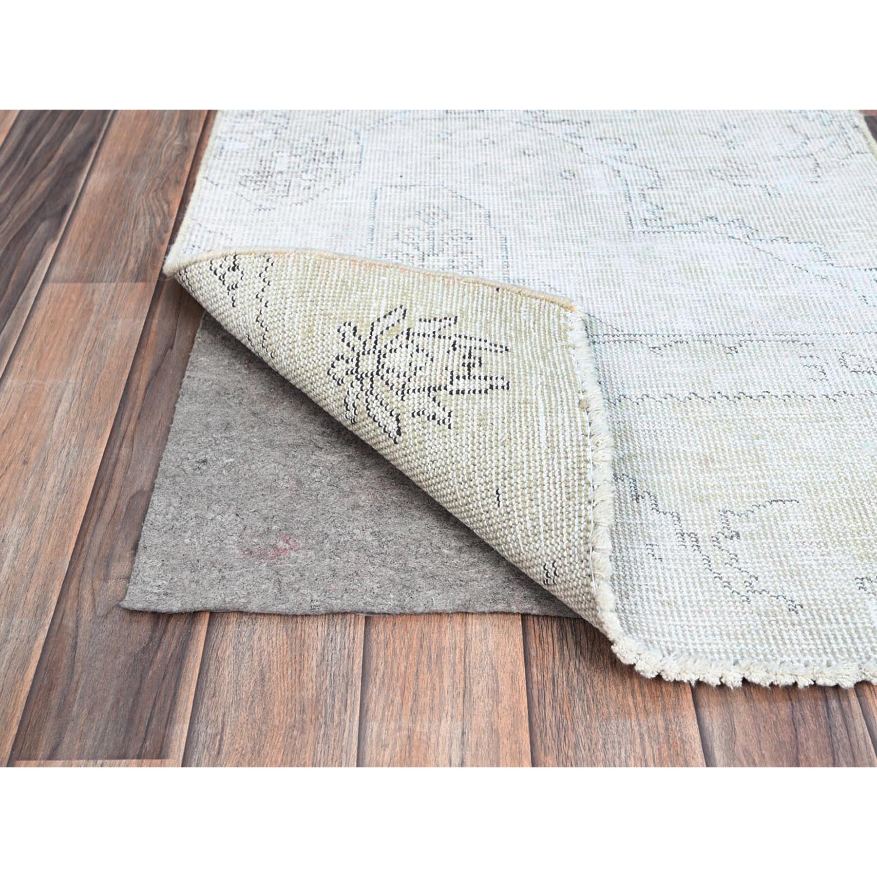 2'2"x5'10" Old Wood White, Hand Knotted, Soft And Velvety Wool Fragment, Evenly Worn And Distressed, Hand Knotted, Cropped Thin, White Washed Vintage Persian Tabriz, Runner Oriental Rug Sh231