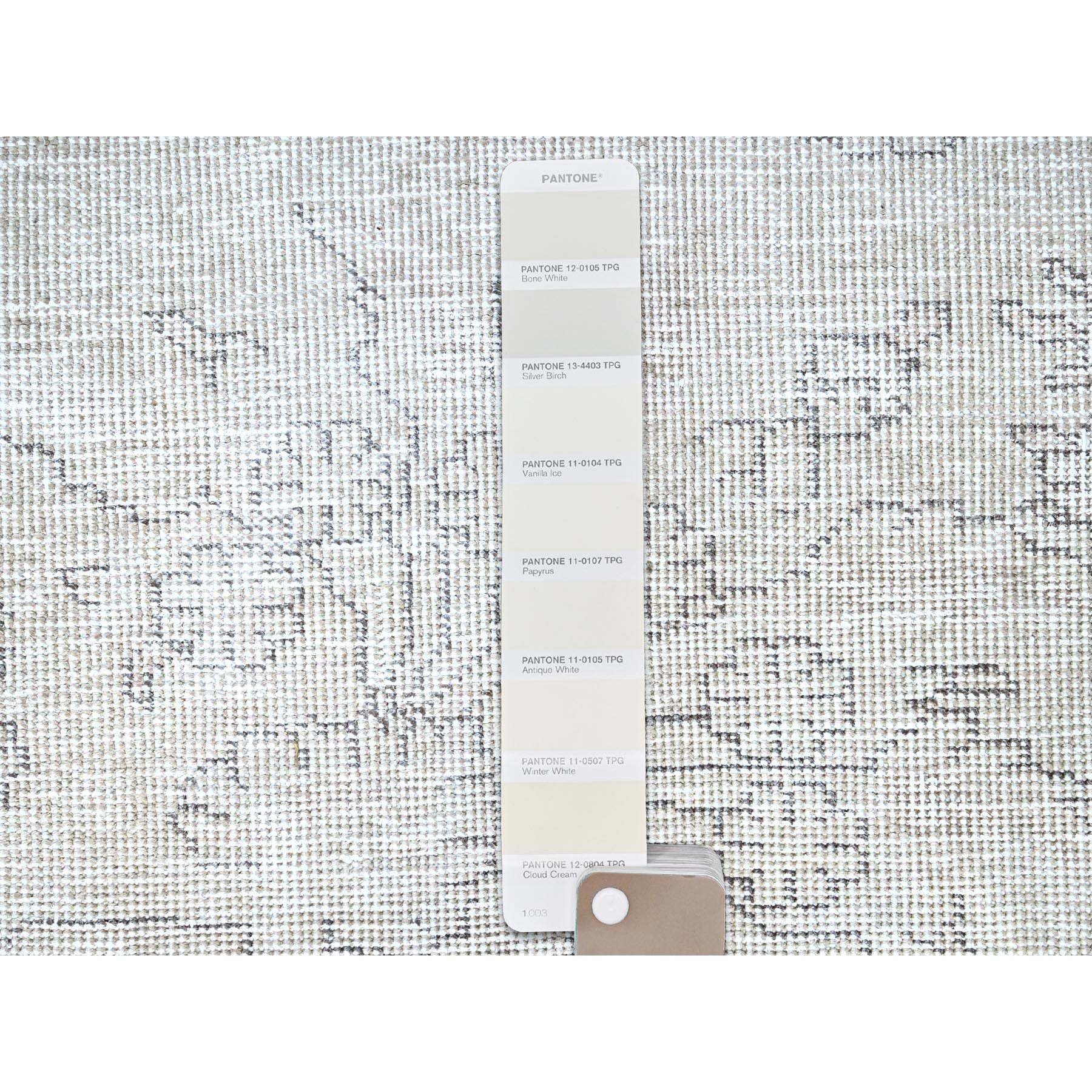 2'2"x5'10" Old Wood White, Hand Knotted, Soft And Velvety Wool Fragment, Evenly Worn And Distressed, Hand Knotted, Cropped Thin, White Washed Vintage Persian Tabriz, Runner Oriental Rug Sh231