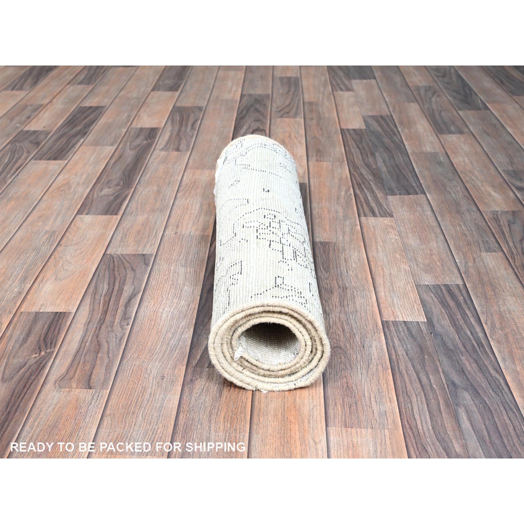 2'2"x5'10" Old Wood White, Hand Knotted, Soft And Velvety Wool Fragment, Evenly Worn And Distressed, Hand Knotted, Cropped Thin, White Washed Vintage Persian Tabriz, Runner Oriental Rug Sh231