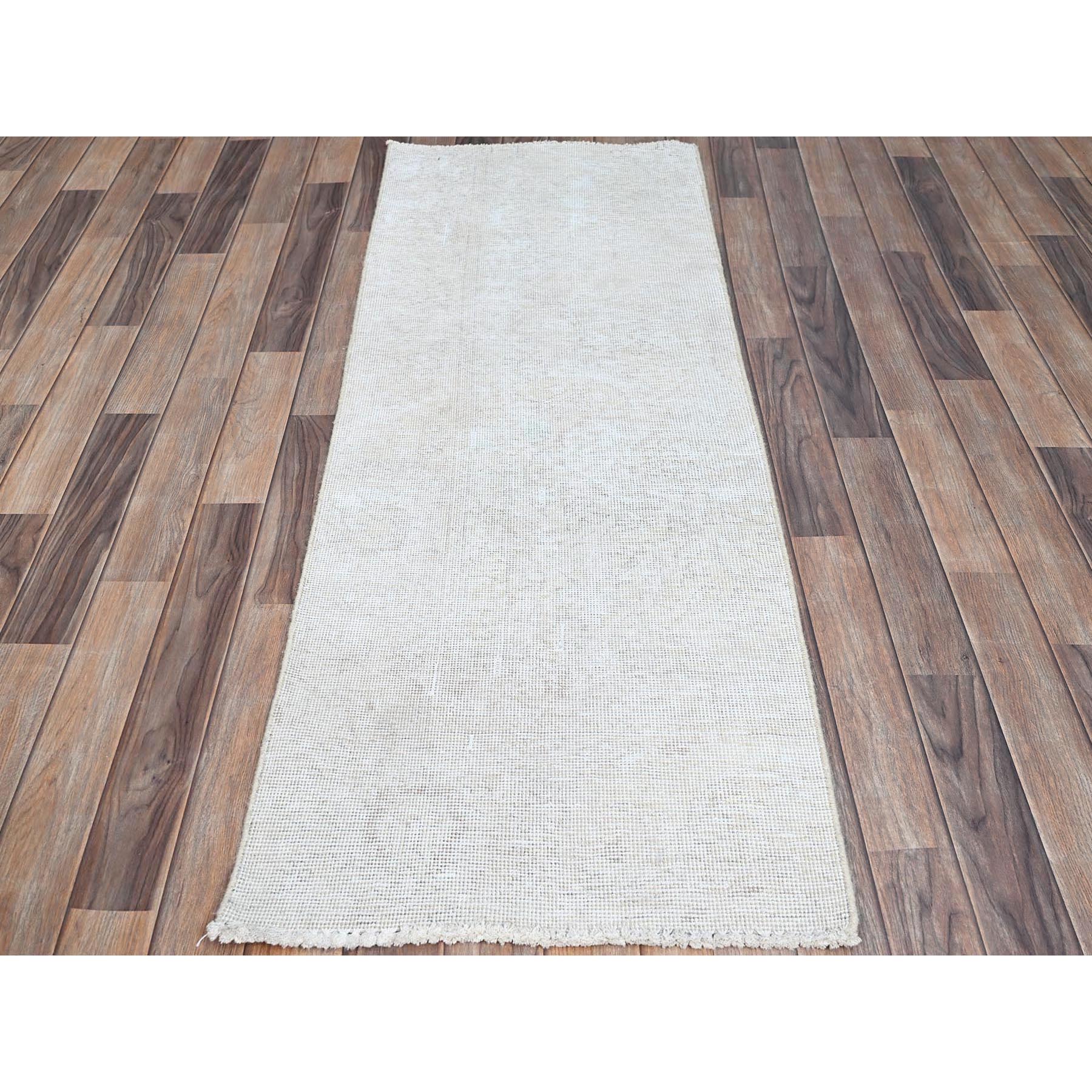 2'1"x5'9" Vista White, Cropped Thin, Organic Wool, Hand Knotted, Evenly Worn Fragment, White Wash, Sides And Ends Secured, Vintage Persian Tabriz, Runner Oriental Rug Sh232