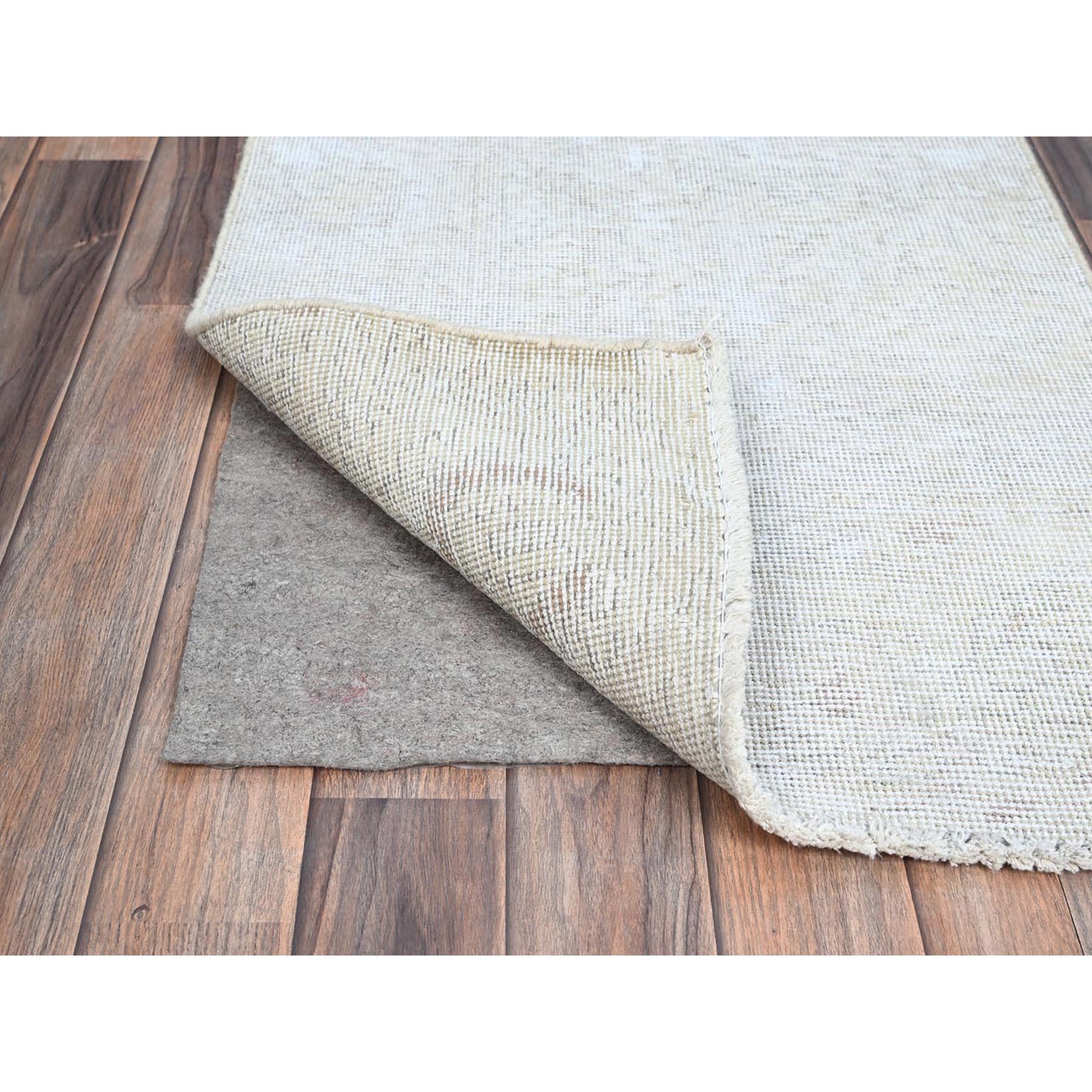 2'1"x5'9" Vista White, Cropped Thin, Organic Wool, Hand Knotted, Evenly Worn Fragment, White Wash, Sides And Ends Secured, Vintage Persian Tabriz, Runner Oriental Rug Sh232