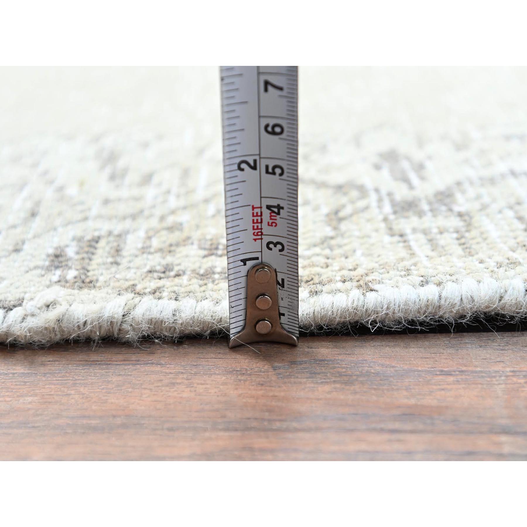 2'9"x10' Cough Mixture White, Cropped Thin, Natural And Soft Wool, Hand Knotted, Even Wear, Open Field Border Design, White Wash, Ends And Sides Secured, Vintage Persian Tabriz, Runner Oriental Rug Sh233