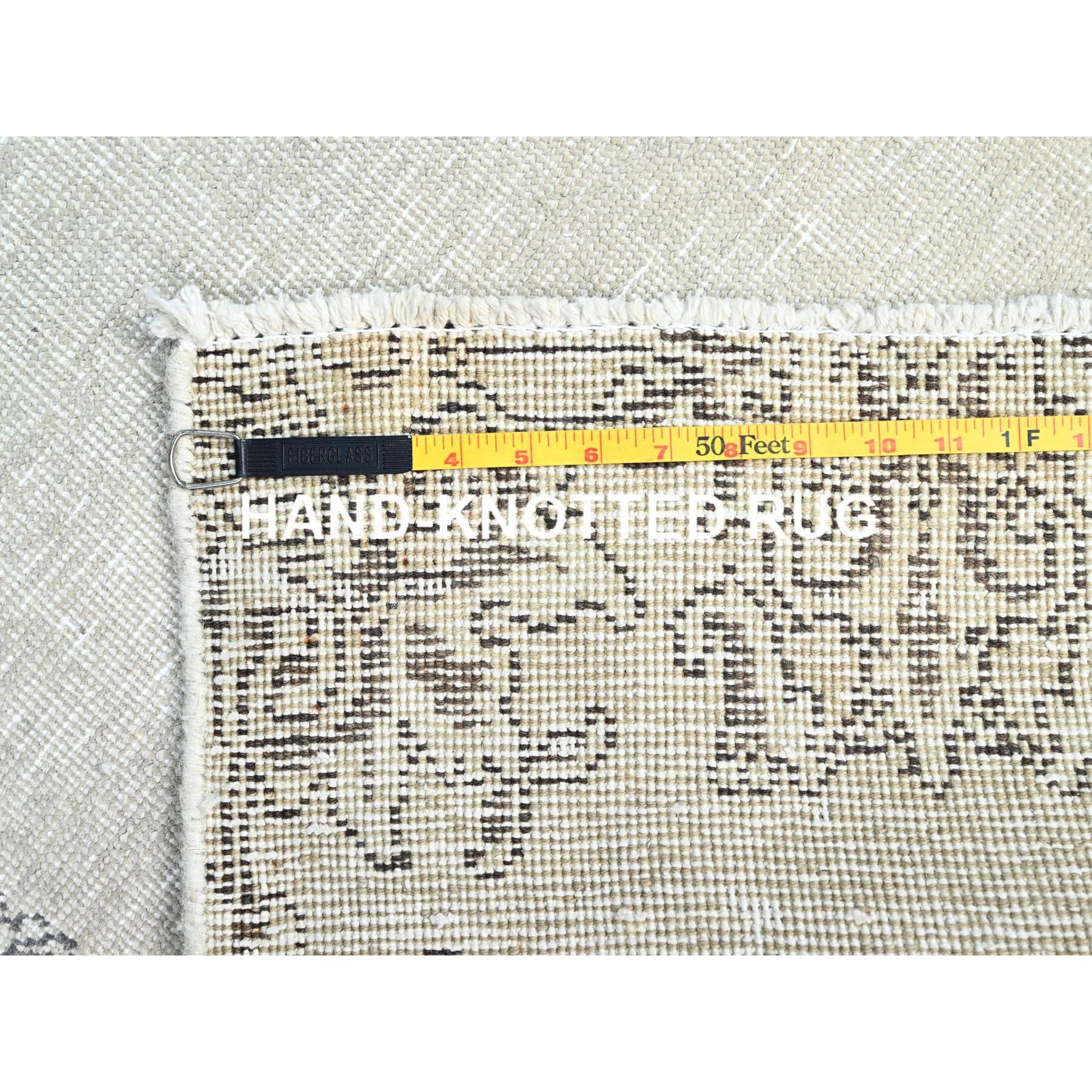2'9"x10' Cough Mixture White, Cropped Thin, Natural And Soft Wool, Hand Knotted, Even Wear, Open Field Border Design, White Wash, Ends And Sides Secured, Vintage Persian Tabriz, Runner Oriental Rug Sh233