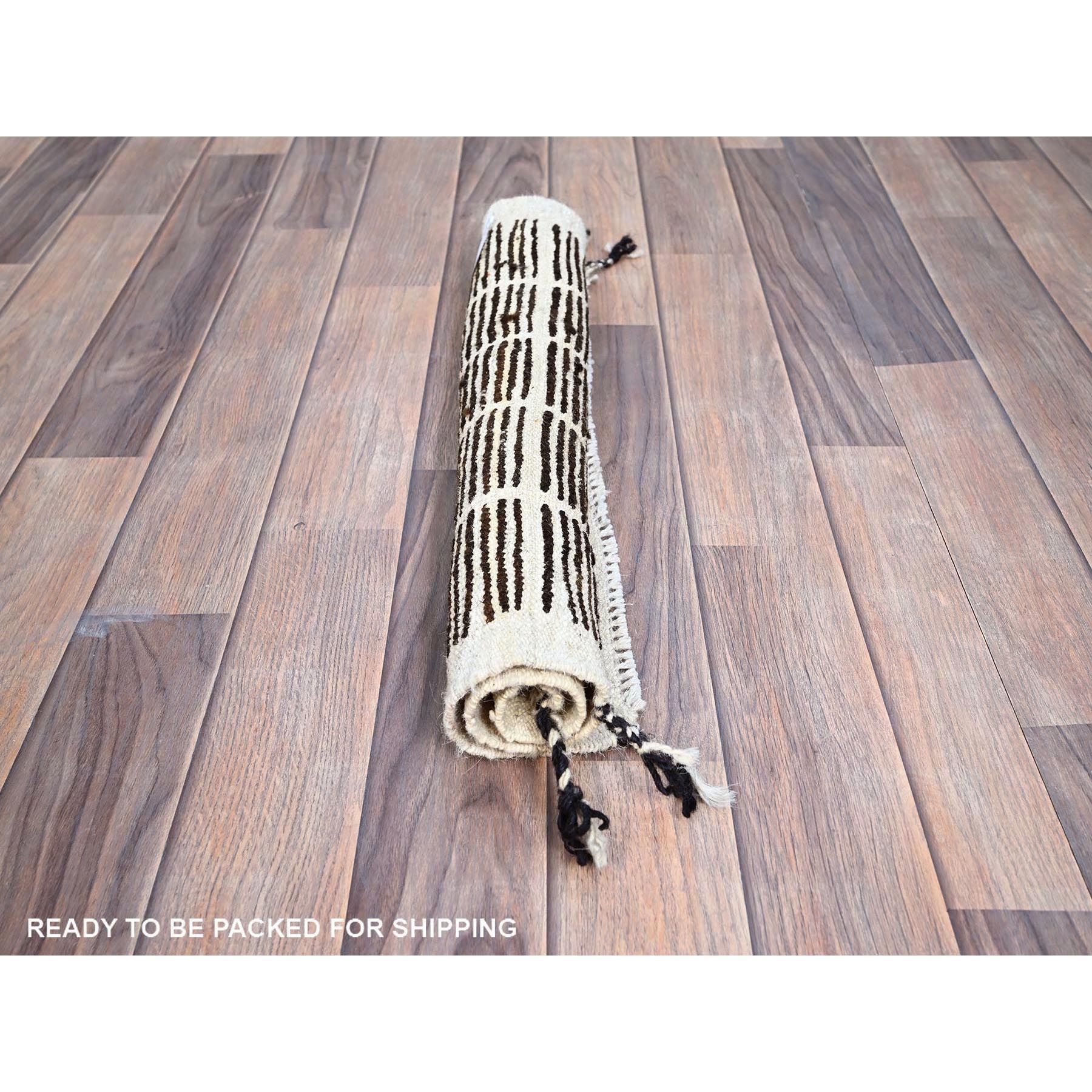 1'8"x2' Chocolate Brown, Natural Undyed Wool, Moroccan Weave, Grid Design Sample, Hand Knotted, Oriental Rug Sh245