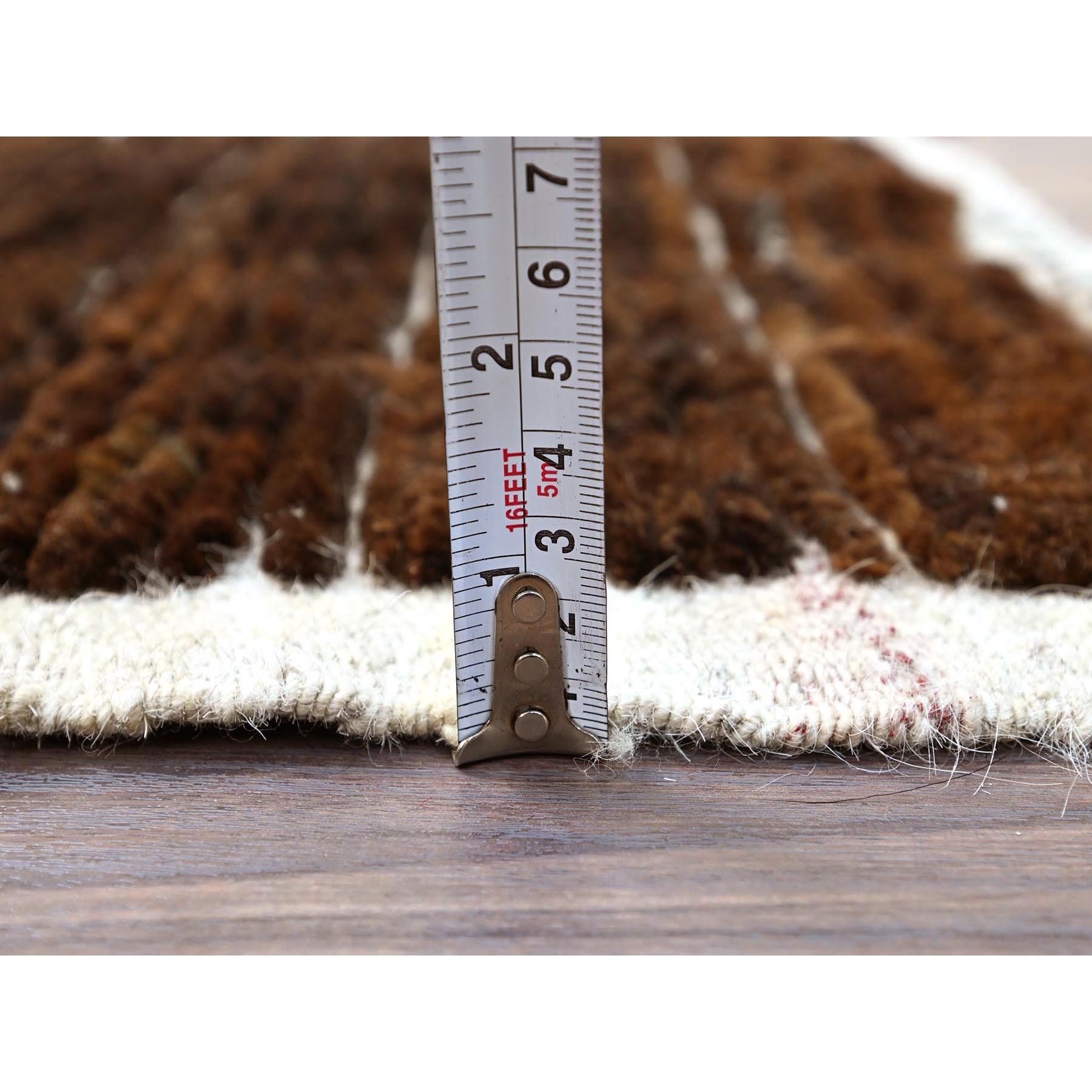 1'8"x2' Chocolate Brown, Natural Undyed Wool, Moroccan Weave, Grid Design Sample, Hand Knotted, Oriental Rug Sh245