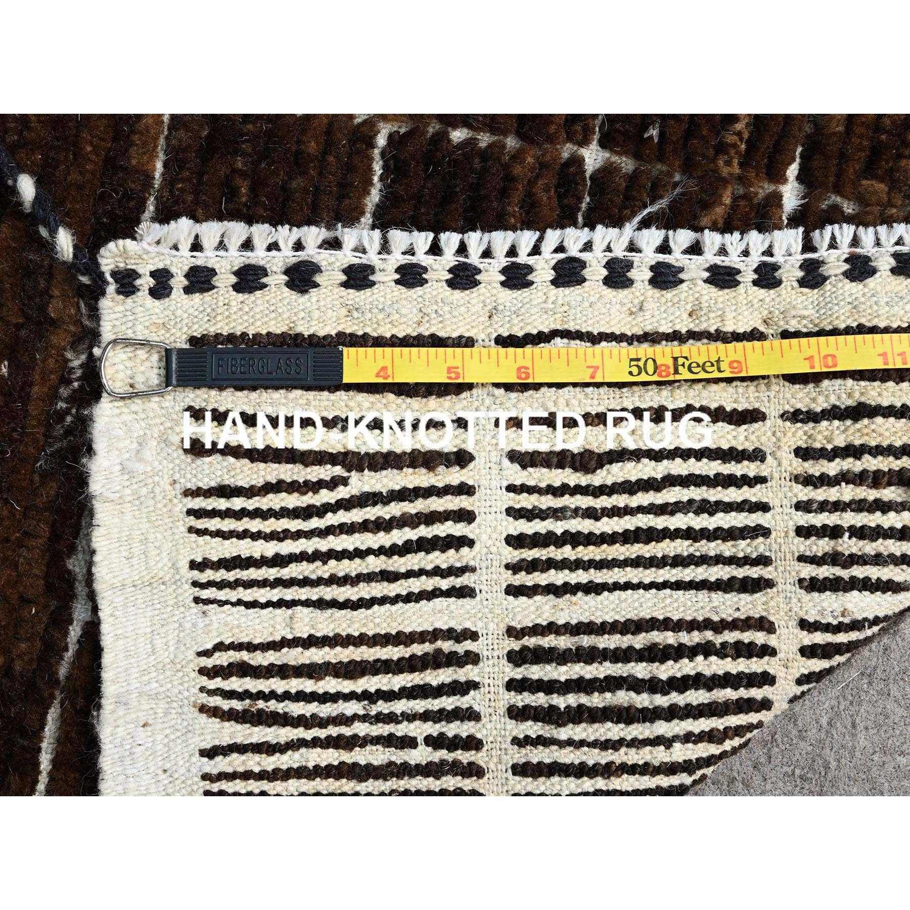 1'8"x2' Chocolate Brown, Natural Undyed Wool, Moroccan Weave, Grid Design Sample, Hand Knotted, Oriental Rug Sh245