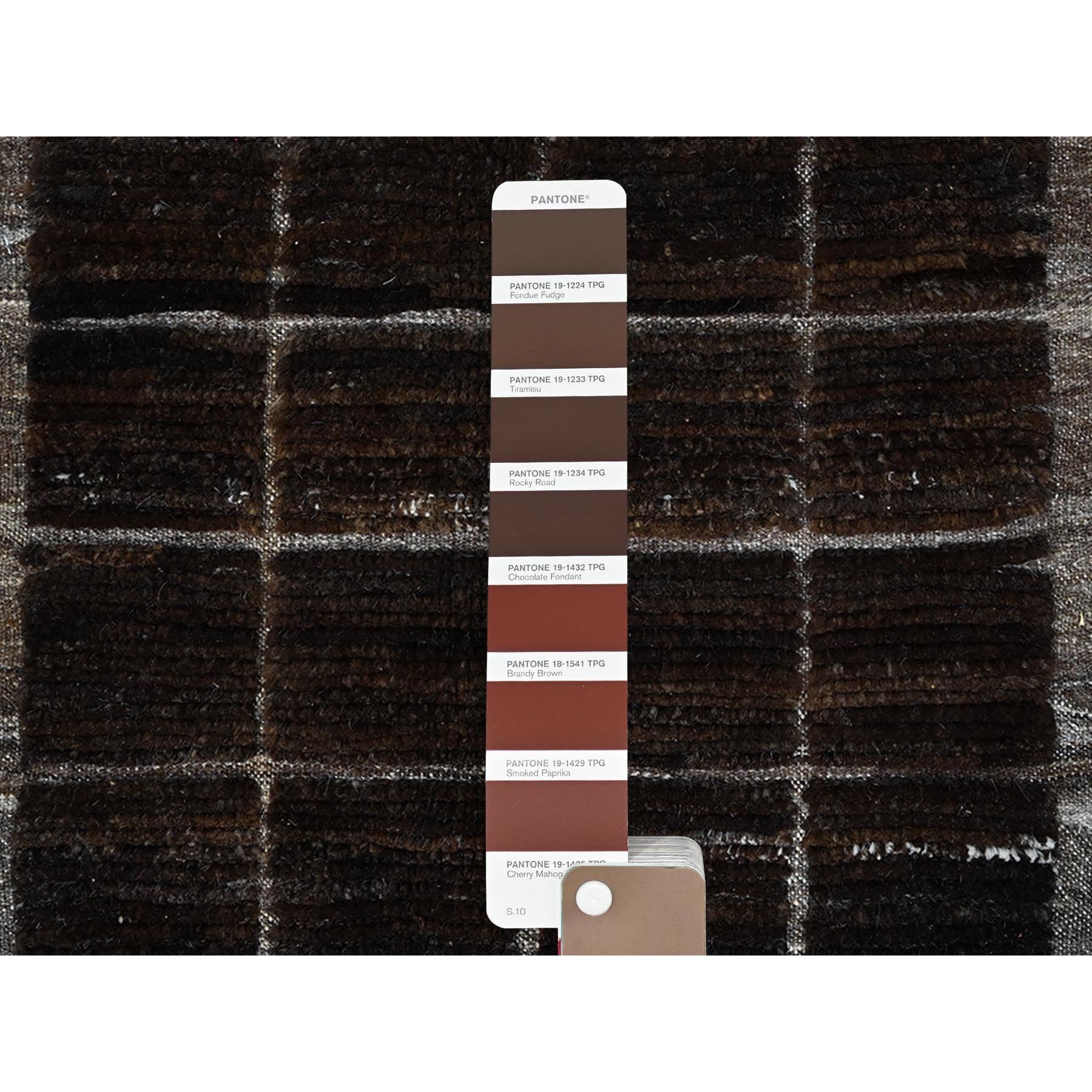 1'8"x2' Chocolate Brown, Moroccan Weave, Grid Design Sample, Natural Undyed Wool, Hand Knotted, Oriental Rug Sh246