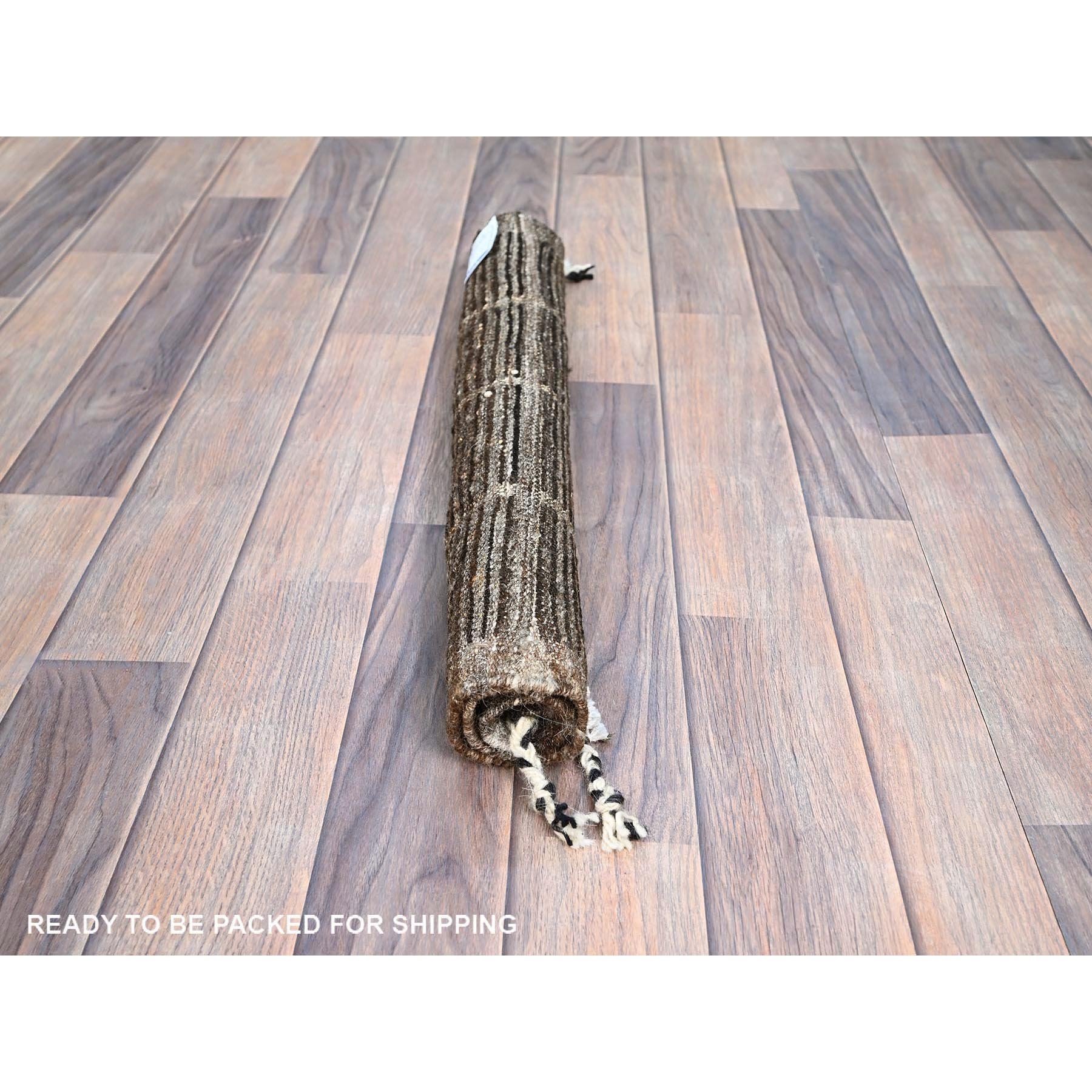1'8"x2' Chocolate Brown, Moroccan Weave, Grid Design Sample, Natural Undyed Wool, Hand Knotted, Oriental Rug Sh246