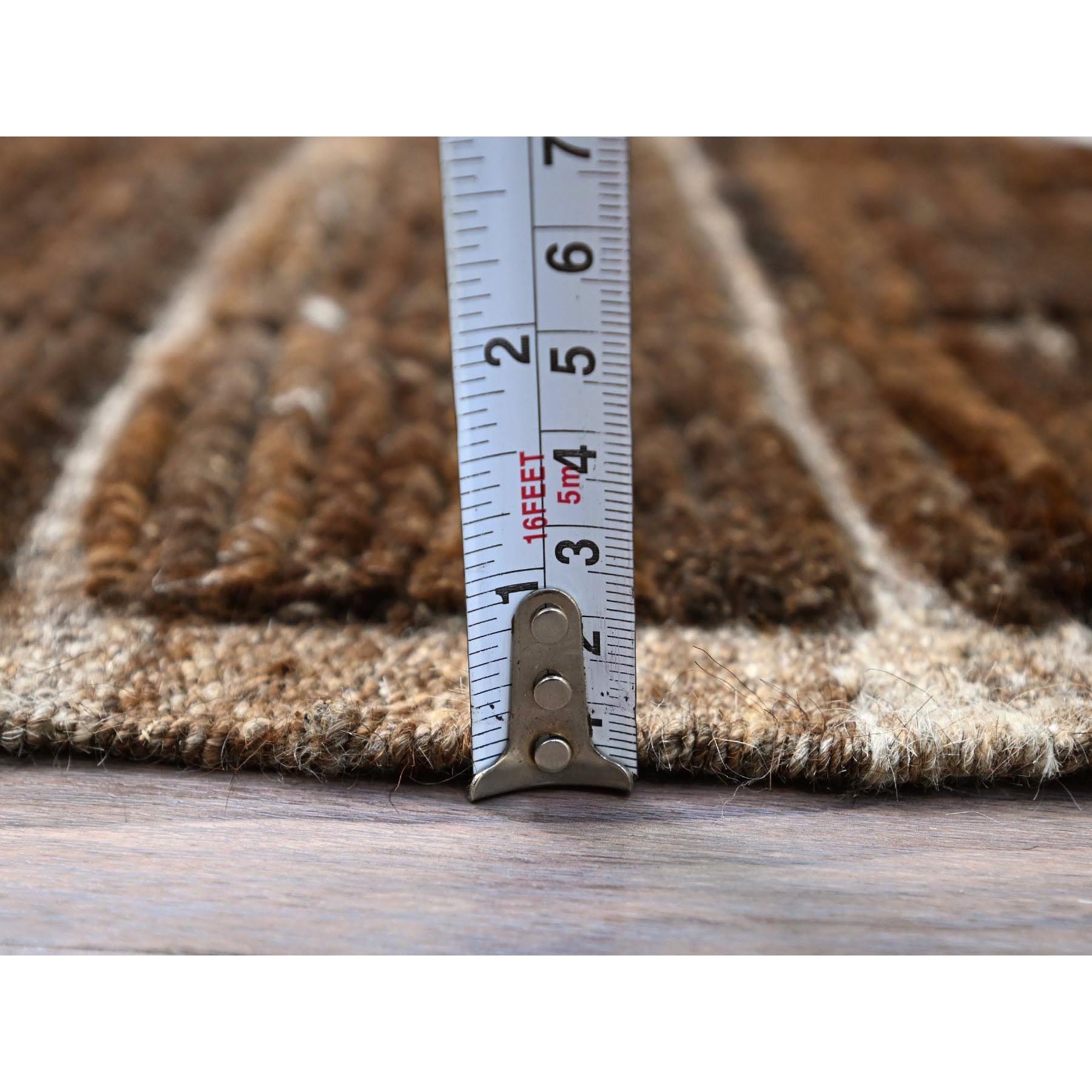 1'8"x2' Chocolate Brown, Moroccan Weave, Grid Design Sample, Natural Undyed Wool, Hand Knotted, Oriental Rug Sh246
