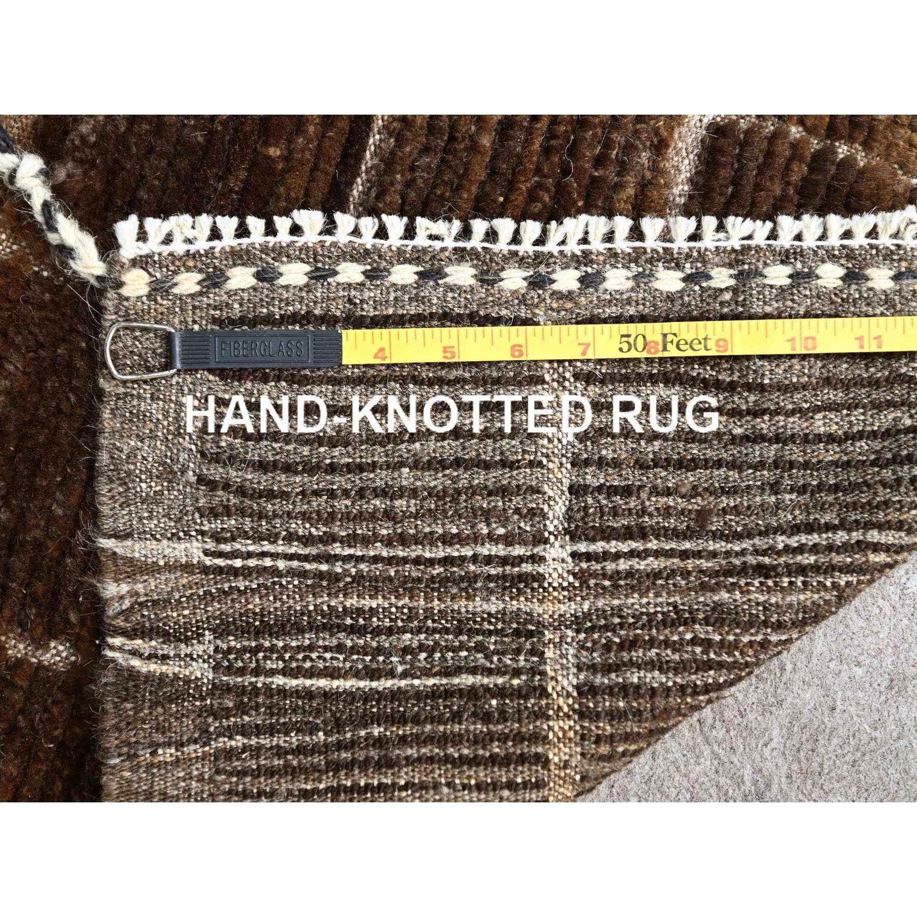 1'8"x2' Chocolate Brown, Moroccan Weave, Grid Design Sample, Natural Undyed Wool, Hand Knotted, Oriental Rug Sh246