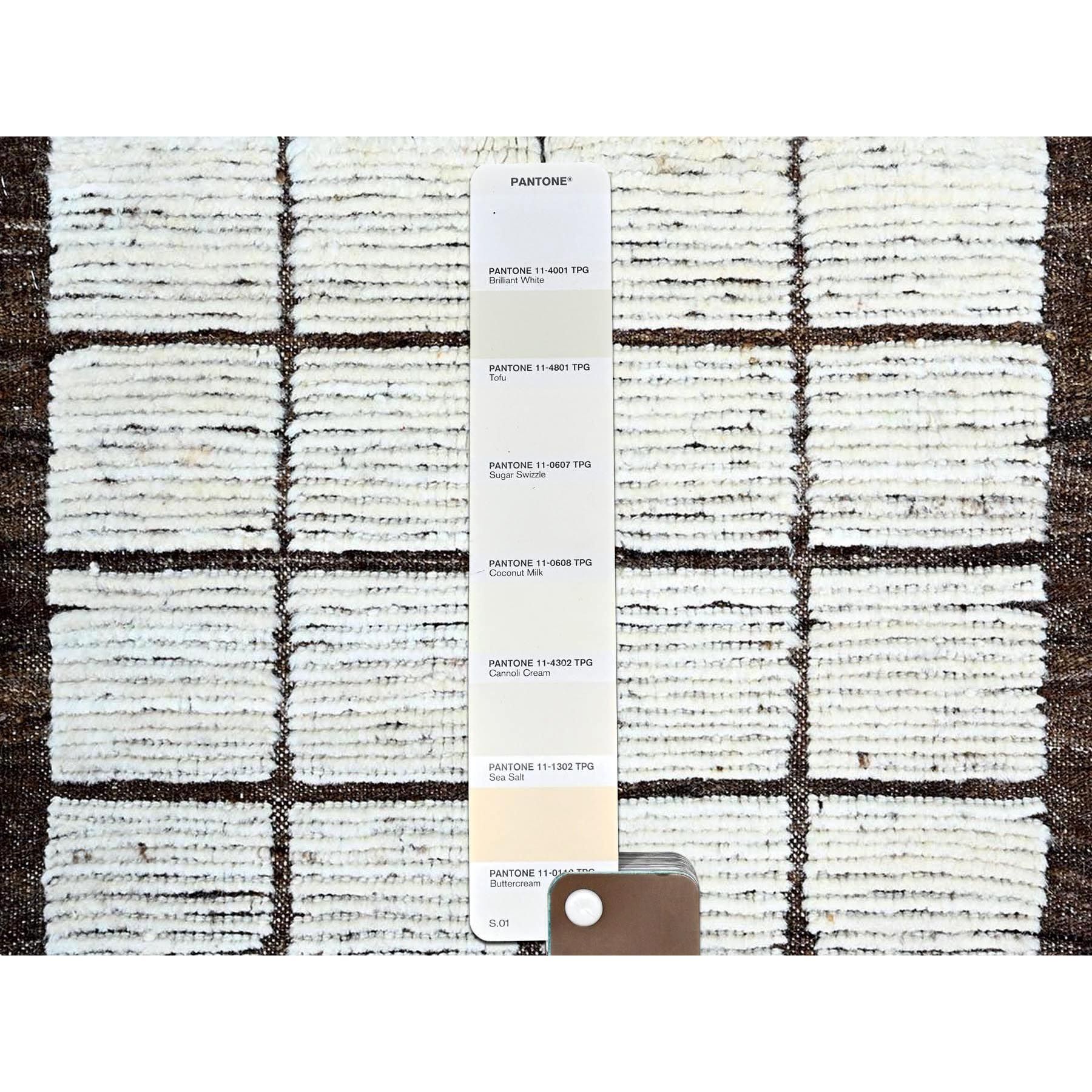 1'8"x2' Daisy White, Natural Undyed Wool, Moroccan Weave, Grid Design Sample, Hand Knotted, Oriental Rug Sh247