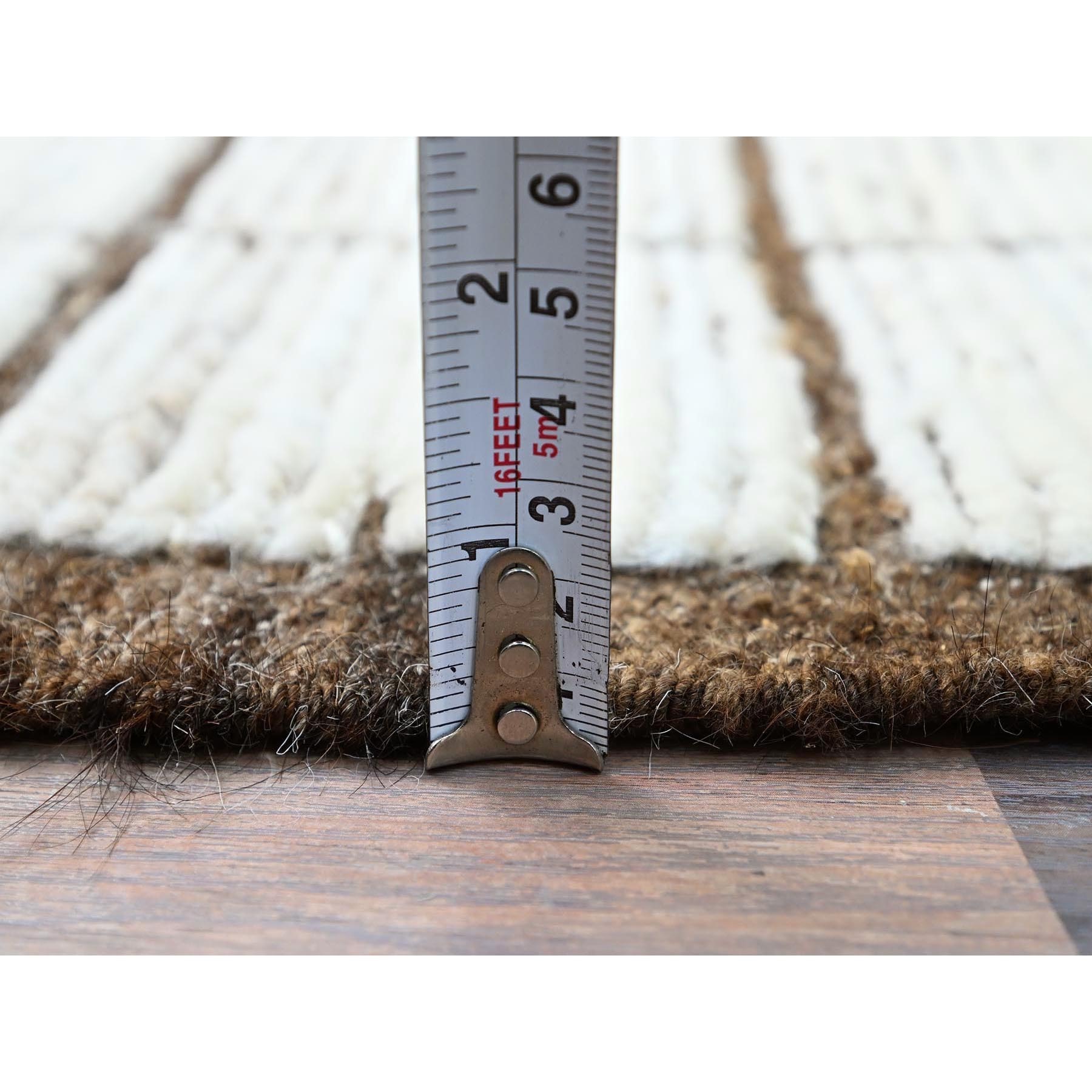 1'8"x2' Daisy White, Natural Undyed Wool, Moroccan Weave, Grid Design Sample, Hand Knotted, Oriental Rug Sh247