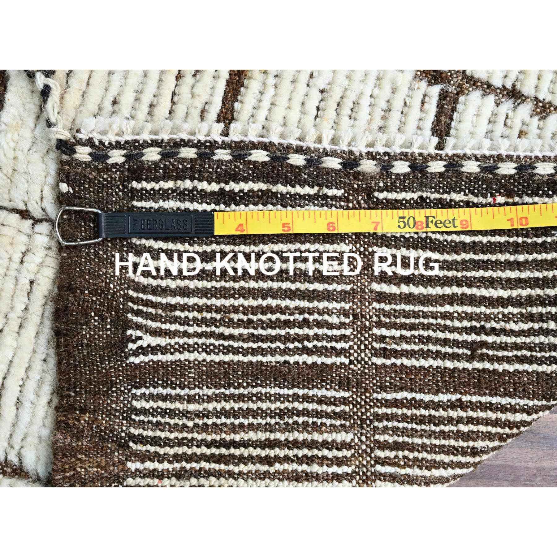 1'8"x2' Daisy White, Natural Undyed Wool, Moroccan Weave, Grid Design Sample, Hand Knotted, Oriental Rug Sh247
