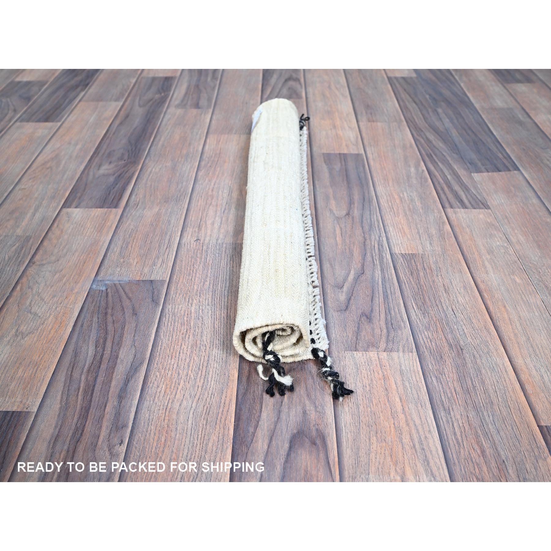 1'8"x2' Bone White, Natural Undyed Wool, Moroccan Weave, Grid Design Sample, Hand Knotted, Oriental Rug Sh248