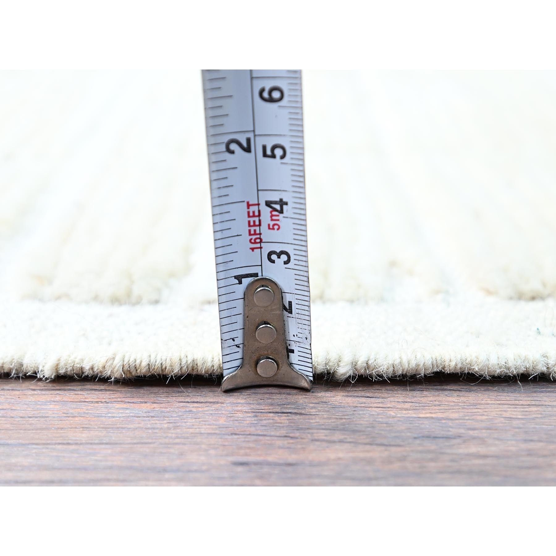 1'8"x2' Bone White, Natural Undyed Wool, Moroccan Weave, Grid Design Sample, Hand Knotted, Oriental Rug Sh248