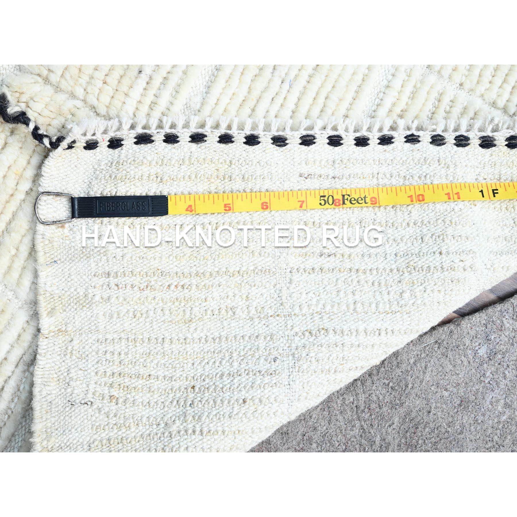 1'8"x2' Bone White, Natural Undyed Wool, Moroccan Weave, Grid Design Sample, Hand Knotted, Oriental Rug Sh248