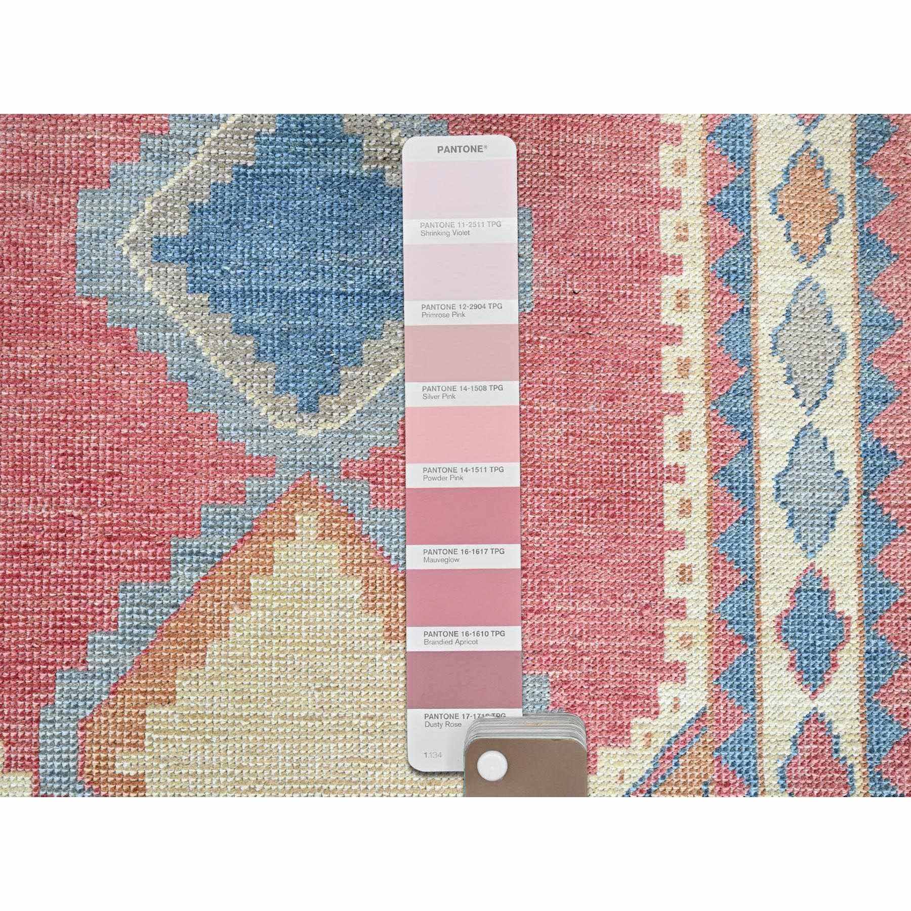 2'9"x4'9" Rouge Pink, Anatolian Geometric Village Design, Zero Pile, Shaved Low, 100% Wool, Hand Knotted, Oriental Rug Sh249