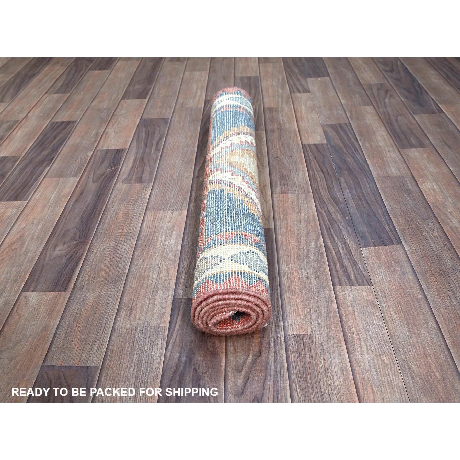 2'9"x4'9" Rouge Pink, Anatolian Geometric Village Design, Zero Pile, Shaved Low, 100% Wool, Hand Knotted, Oriental Rug Sh249