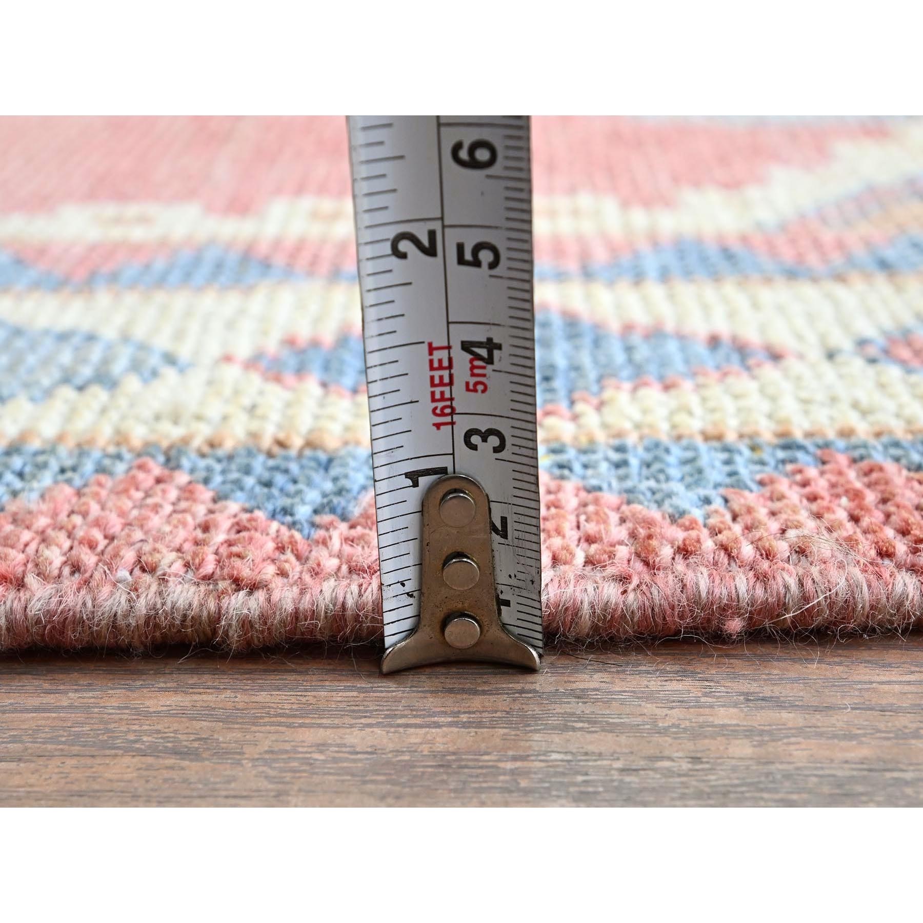 2'9"x4'9" Rouge Pink, Anatolian Geometric Village Design, Zero Pile, Shaved Low, 100% Wool, Hand Knotted, Oriental Rug Sh249
