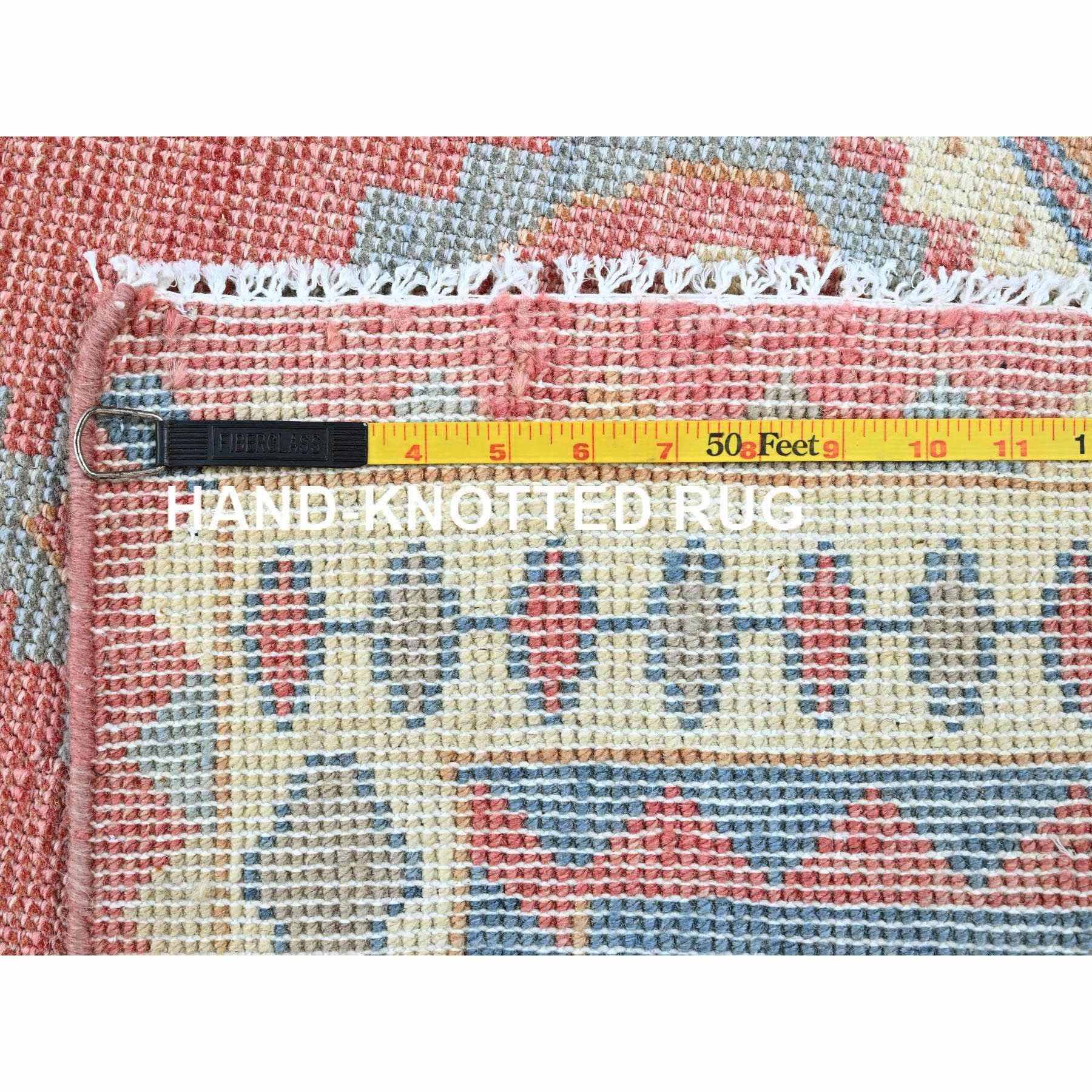 2'9"x4'9" Rouge Pink, Anatolian Geometric Village Design, Zero Pile, Shaved Low, 100% Wool, Hand Knotted, Oriental Rug Sh249