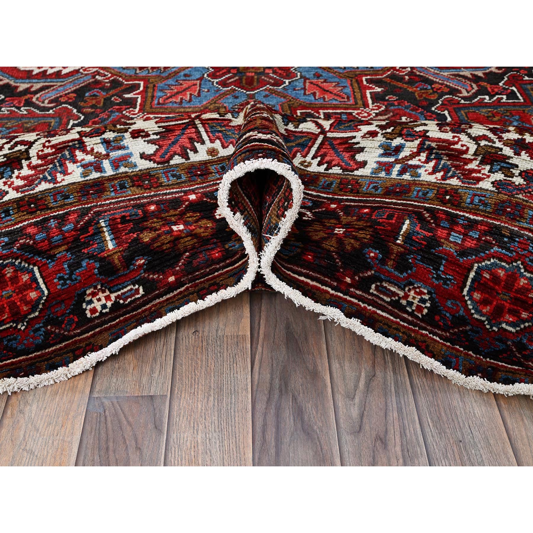 7'3"x9'5" Auburn Red, Vintage Persian Heriz with Geometric Medallion Design, 100% Wool, Hand Knotted, Shaved Down, Excellent Condition, Sides and Ends Professionally Secured, Oriental Rug Sh254