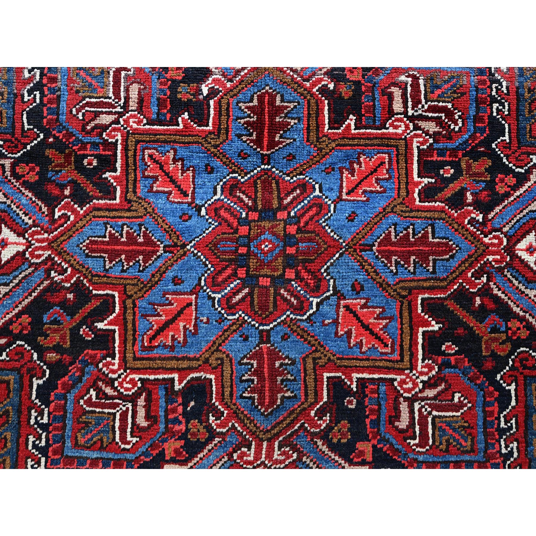 7'3"x9'5" Auburn Red, Vintage Persian Heriz with Geometric Medallion Design, 100% Wool, Hand Knotted, Shaved Down, Excellent Condition, Sides and Ends Professionally Secured, Oriental Rug Sh254