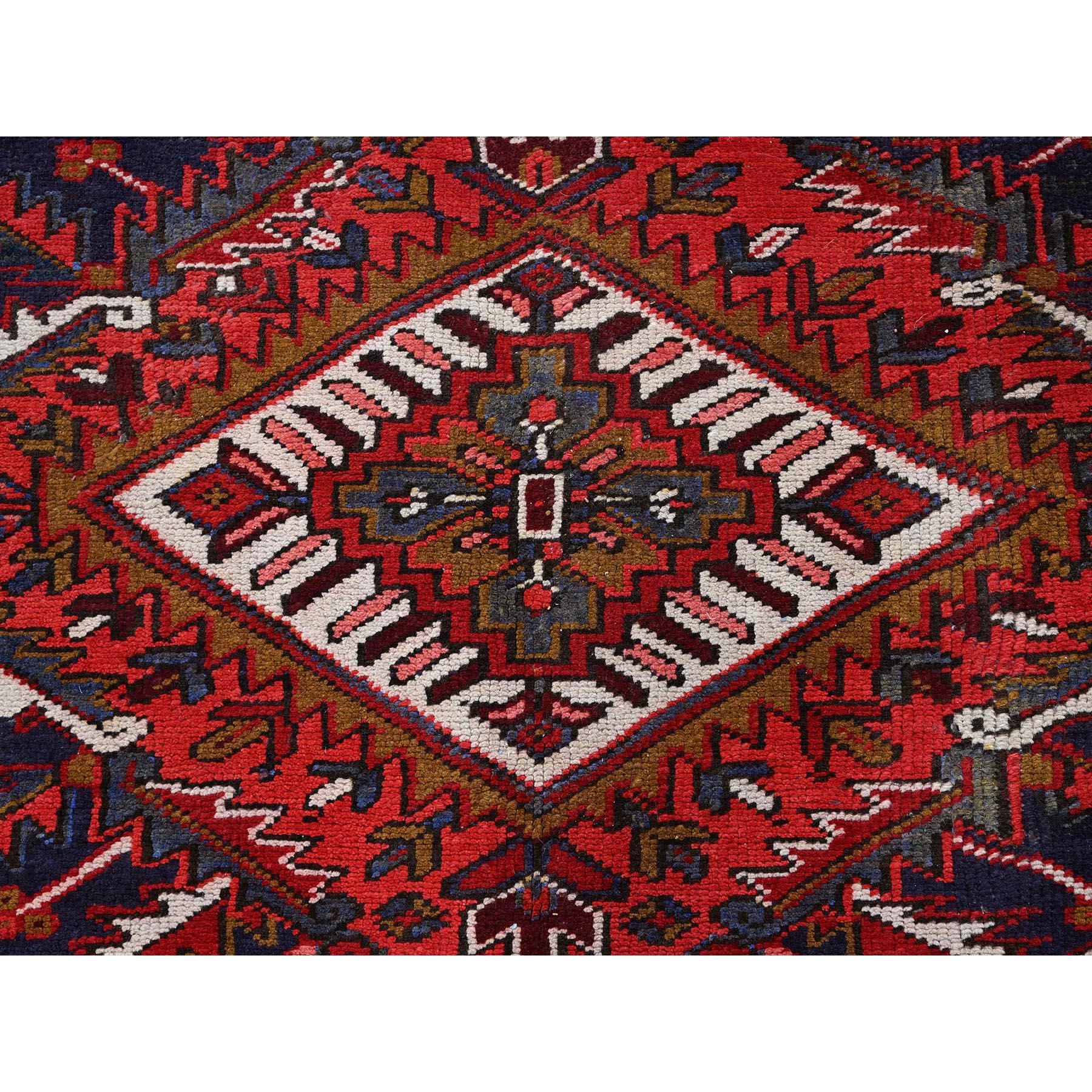 7'9"x10'4" Ajax Red, Vintage Persian Heriz with Geometric Medallion Design, Animal Figurines, 100% Wool, Hand Knotted, Shaved Down, Even Wear, Good Condition, Sides and Ends Professionally Secured, Oriental Rug Sh265