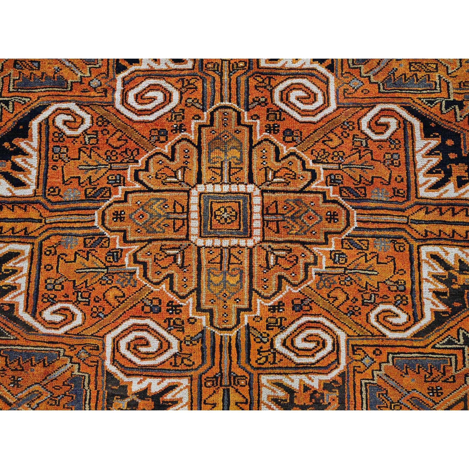 8'2"x10'9" Golden Orange, Vintage Persian Heriz with Geometric Medallion Design, 100% Wool, Hand Knotted, Even Wear, Sheared Low, Good Condition, Sides and Ends Professionally Secured, Oriental Rug Sh267