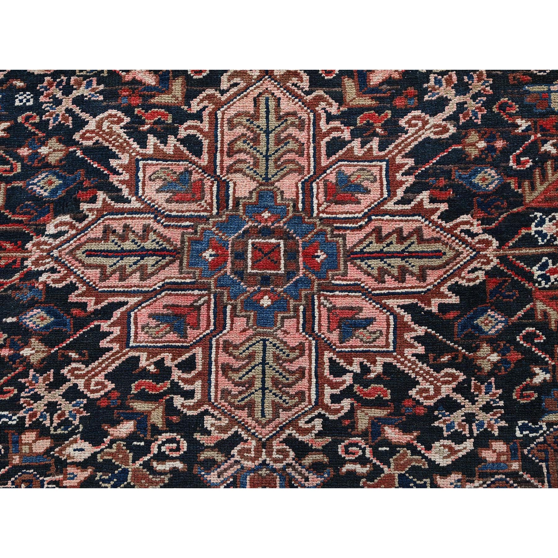 9'5"x11' Crimson Red, Vintage Persian Heriz with Geometric Medallion Design, 100% Wool, Hand Knotted, Even Wear, Cropped Thin, Good Condition, Sides and Ends Professionally Secured, Squarish, Oriental Rug Sh268