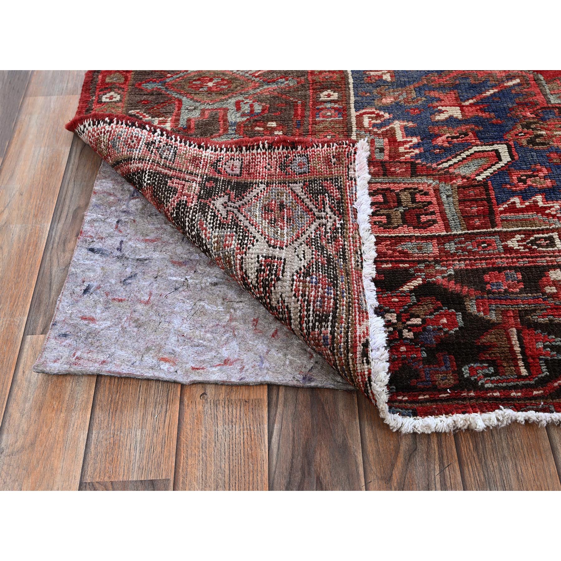 9'4"x12'10" Crimson Red, Vintage Persian Heriz with Large Medallion Design, Pure Wool, Hand Knotted, Even Wear, Cropped Thin, Good Condition, Sides and Ends Professionally Secured, Oriental Rug Sh271