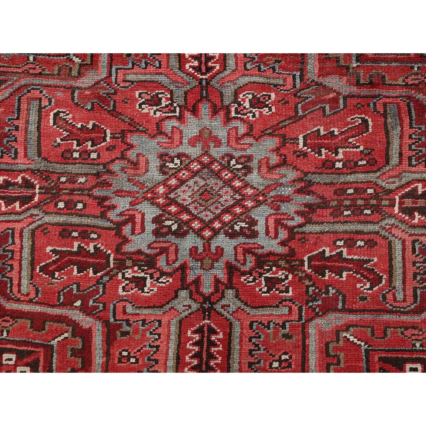 9'4"x12'10" Crimson Red, Vintage Persian Heriz with Large Medallion Design, Pure Wool, Hand Knotted, Even Wear, Cropped Thin, Good Condition, Sides and Ends Professionally Secured, Oriental Rug Sh271