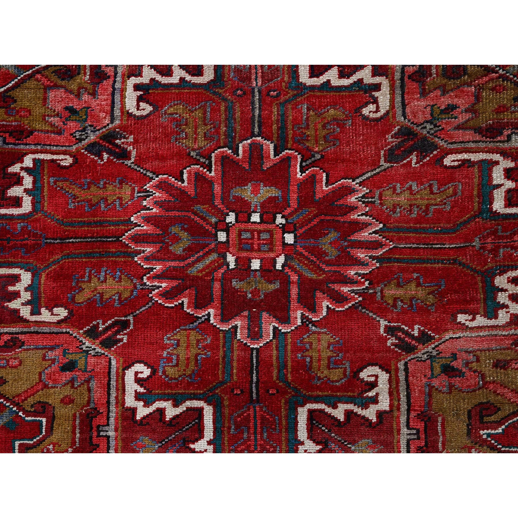 8'9"x10'4" Ruby Red, Vintage Persian Heriz with Large Medallion Design, 100% Wool, Hand Knotted, Evenly Worn, Cropped Thin, Good Condition, Sides and Ends Professionally Secured, Squarish, Oriental Rug Sh272