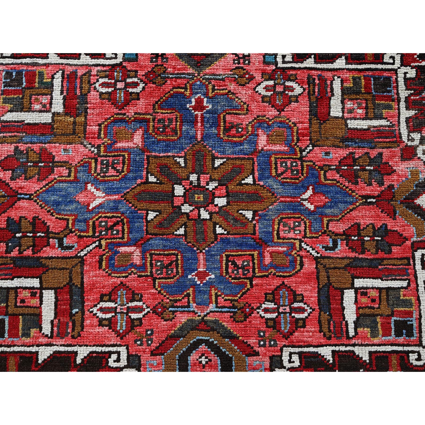10'x12'4" Ruby Red, Vintage Persian Heriz with Geometric Medallion Design, Worn and Distressed, 100% Wool, Hand Knotted, Even Wear, Cropped Thin, Good Condition, Sides and Ends Professionally Secured, Oriental Rug Sh276