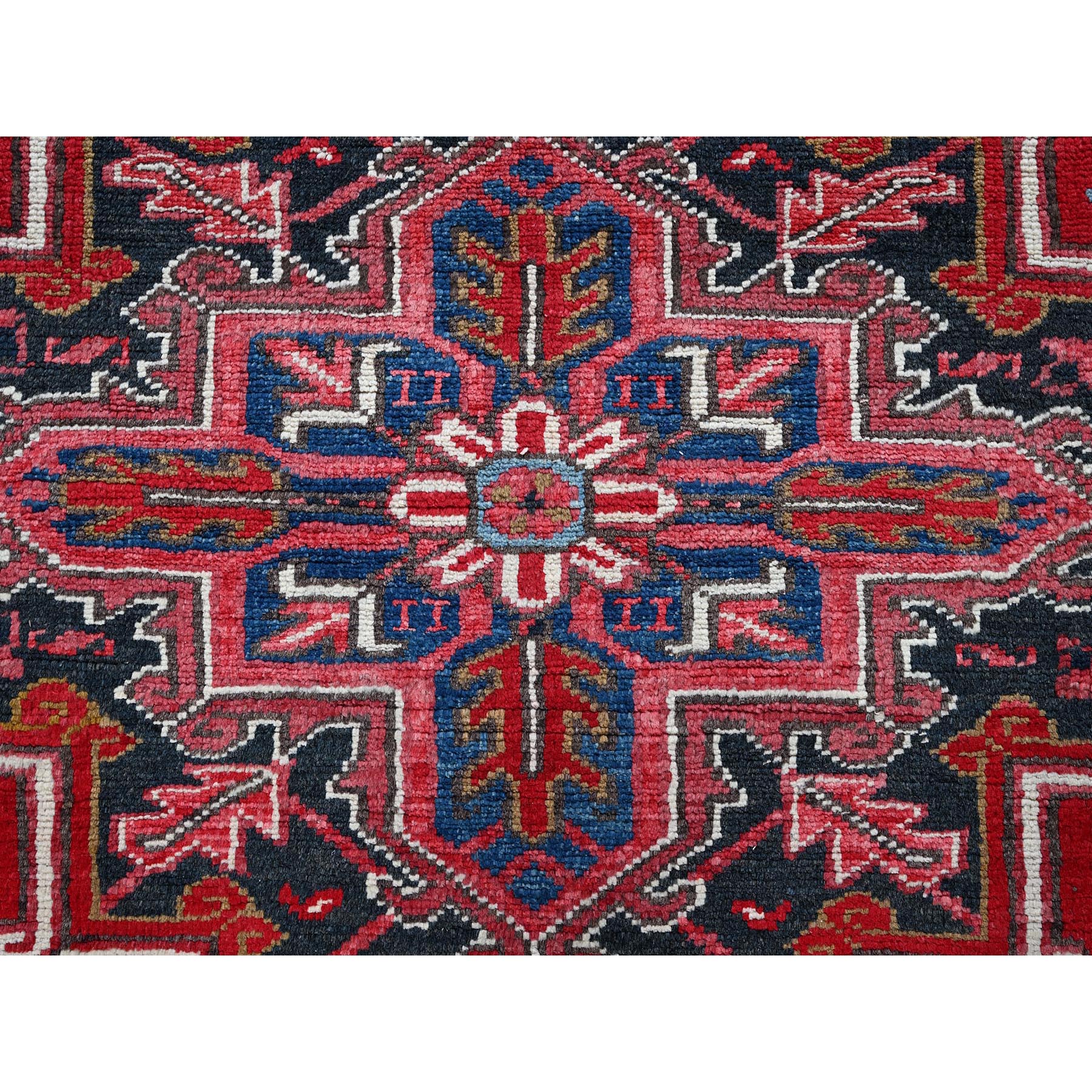 7'x9' Ajax Red, Vintage Persian Heriz with Geometric Medallion Design, 100% Wool, Hand Knotted, Evenly Worn, Cropped Thin, Good Condition, Sides and Ends Professionally Secured, Oriental Rug Sh278