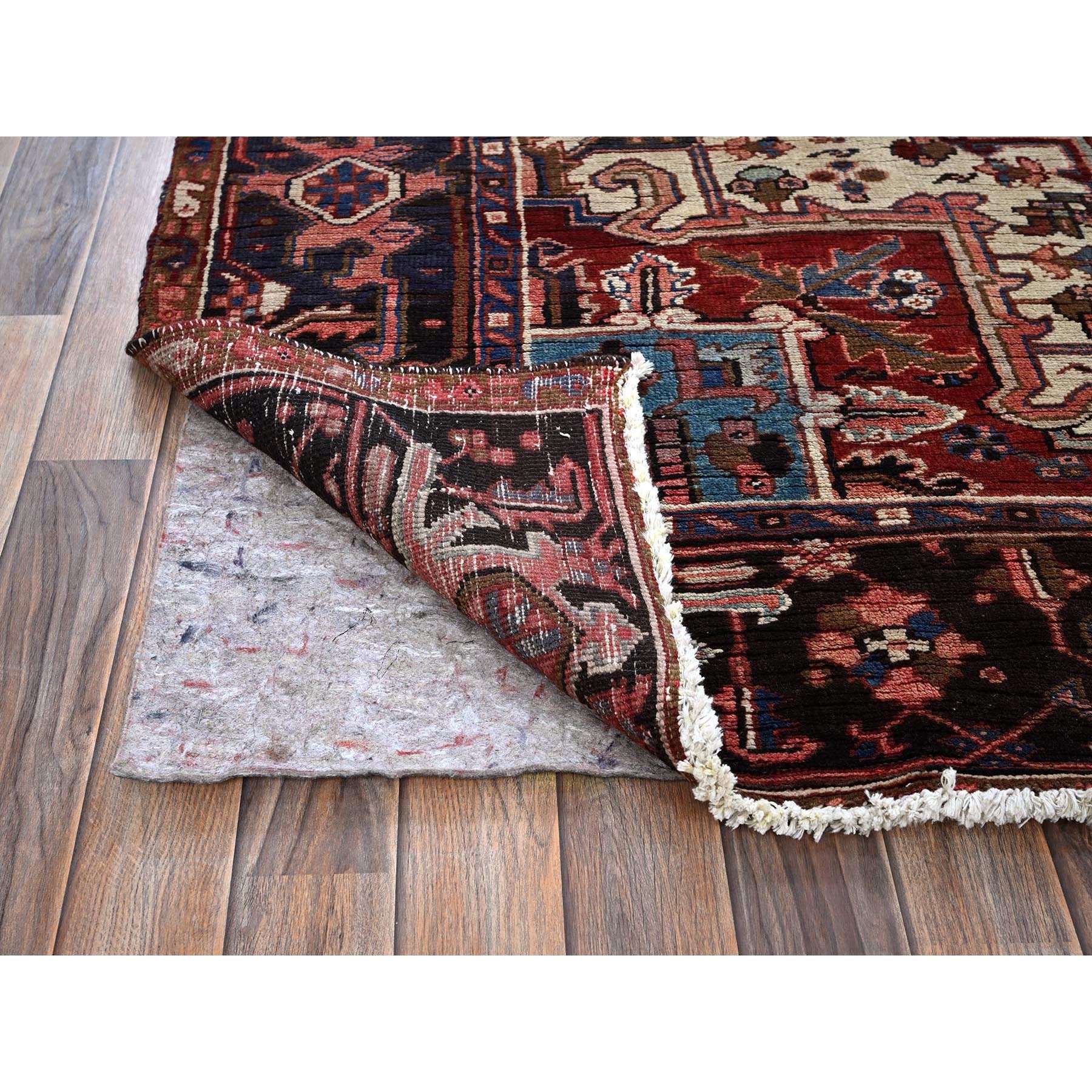 8'4"x10'2" Blush Red, Vintage Persian Heriz with Large Medallion Design, Even Wear, Shaved Down, Hand Knotted, 100% Wool, Good Condition, Sides and Ends Professionally Secured, Oriental Rug Sh279