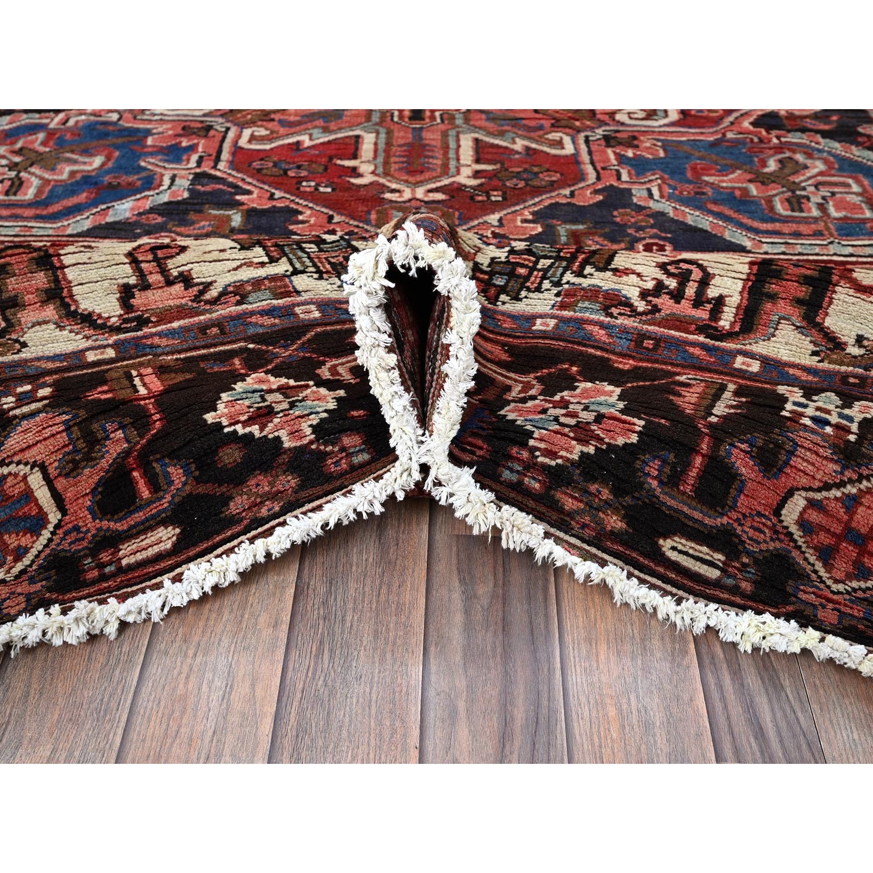 8'4"x10'2" Blush Red, Vintage Persian Heriz with Large Medallion Design, Even Wear, Shaved Down, Hand Knotted, 100% Wool, Good Condition, Sides and Ends Professionally Secured, Oriental Rug Sh279