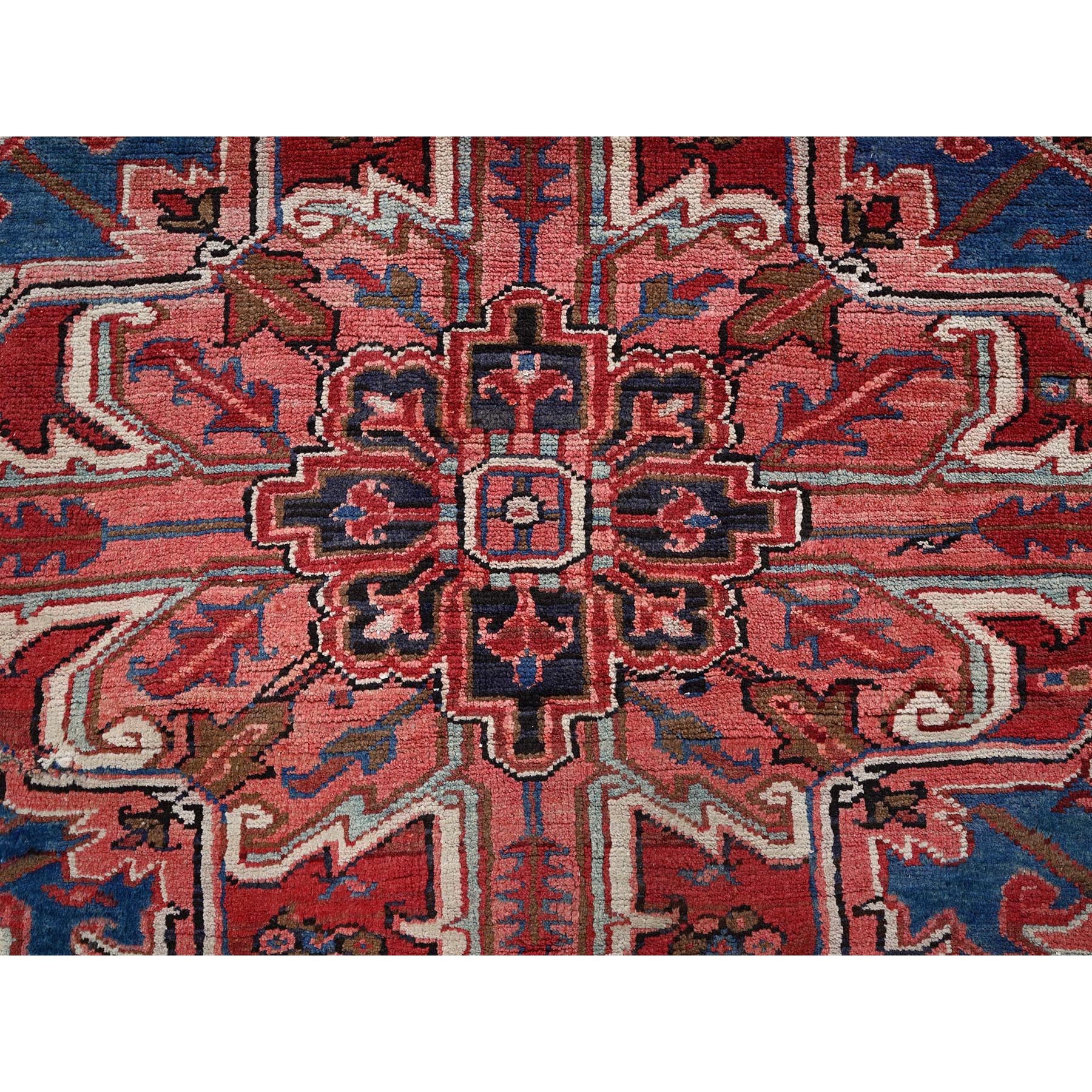 8'4"x10'2" Blush Red, Vintage Persian Heriz with Large Medallion Design, Even Wear, Shaved Down, Hand Knotted, 100% Wool, Good Condition, Sides and Ends Professionally Secured, Oriental Rug Sh279