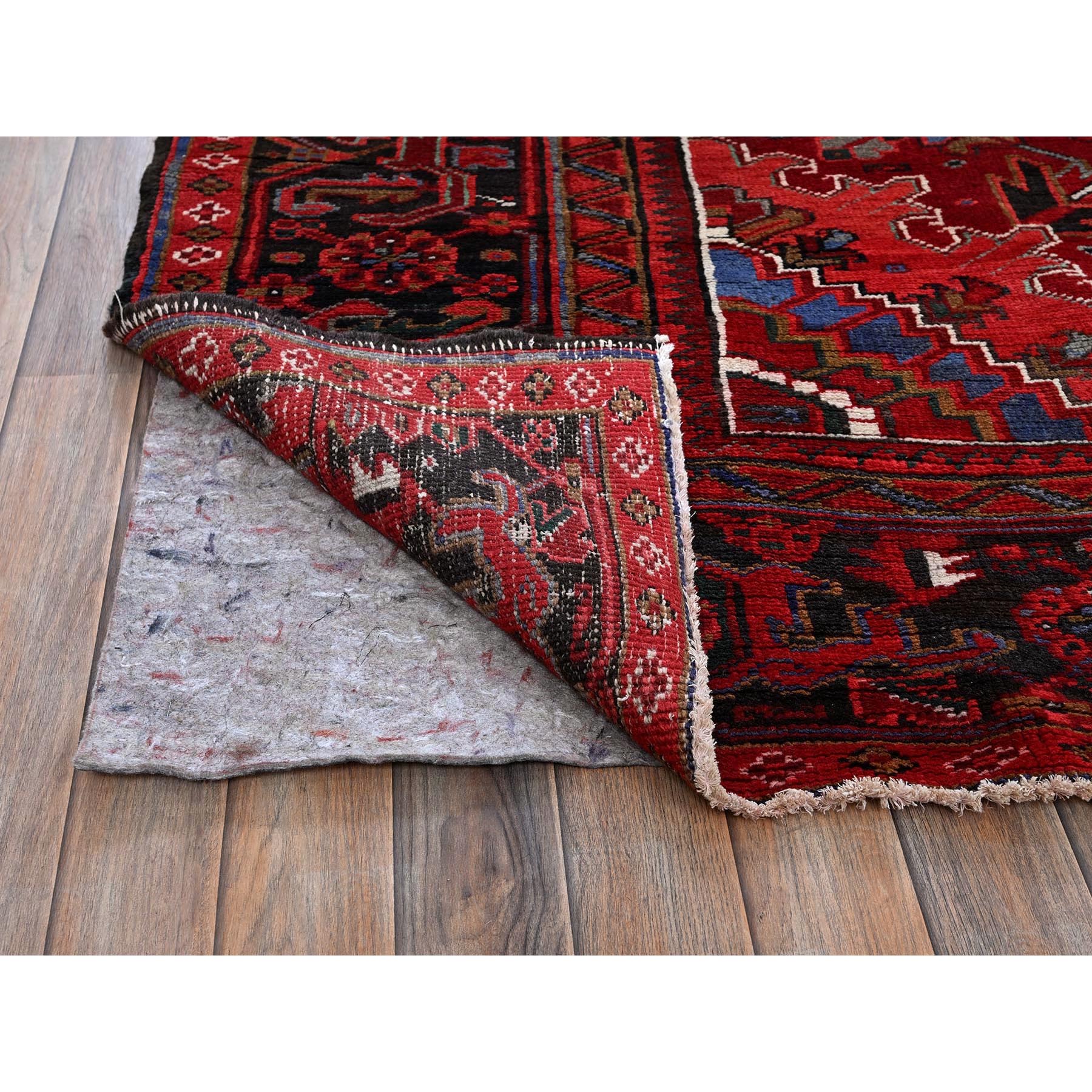 10'1"x12'7" Imperial Red, Vintage Persian Heriz with Large Medallion Design, 100% Wool, Hand Knotted, Evenly Worn, Shaved Down, Good Condition, Sides and Ends Professionally Secured, Oriental Rug Sh282