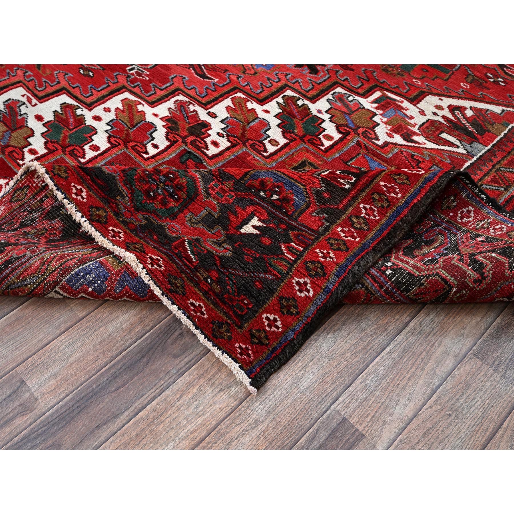 10'1"x12'7" Imperial Red, Vintage Persian Heriz with Large Medallion Design, 100% Wool, Hand Knotted, Evenly Worn, Shaved Down, Good Condition, Sides and Ends Professionally Secured, Oriental Rug Sh282