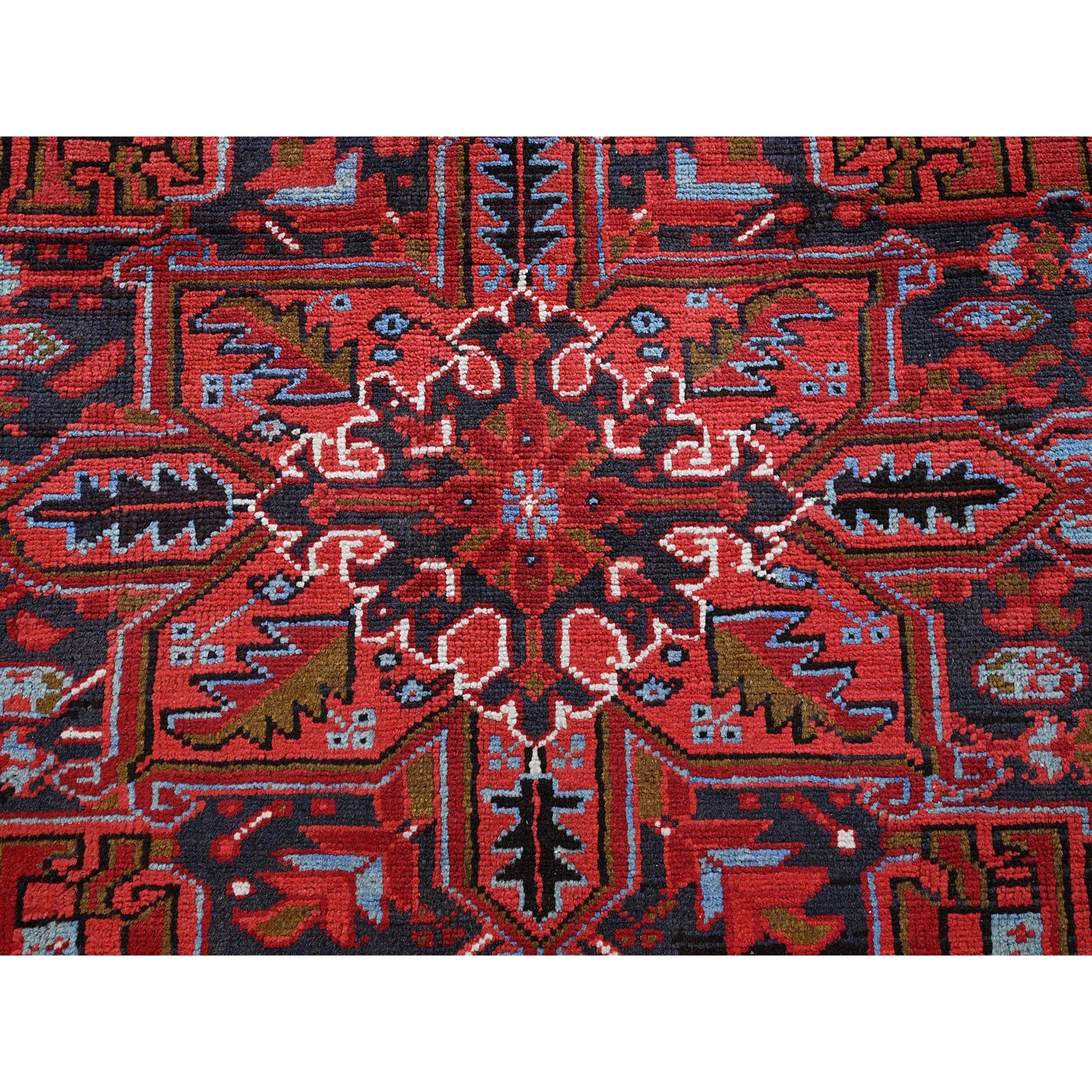 8'4"x11'4" Crimson Red, Vintage Persian Heriz with Geometric Medallion Design, 100% Wool, Hand Knotted, Even Wear, Cropped Thin, Good Condition, Sides and Ends Professionally Secured, Oriental Rug Sh283