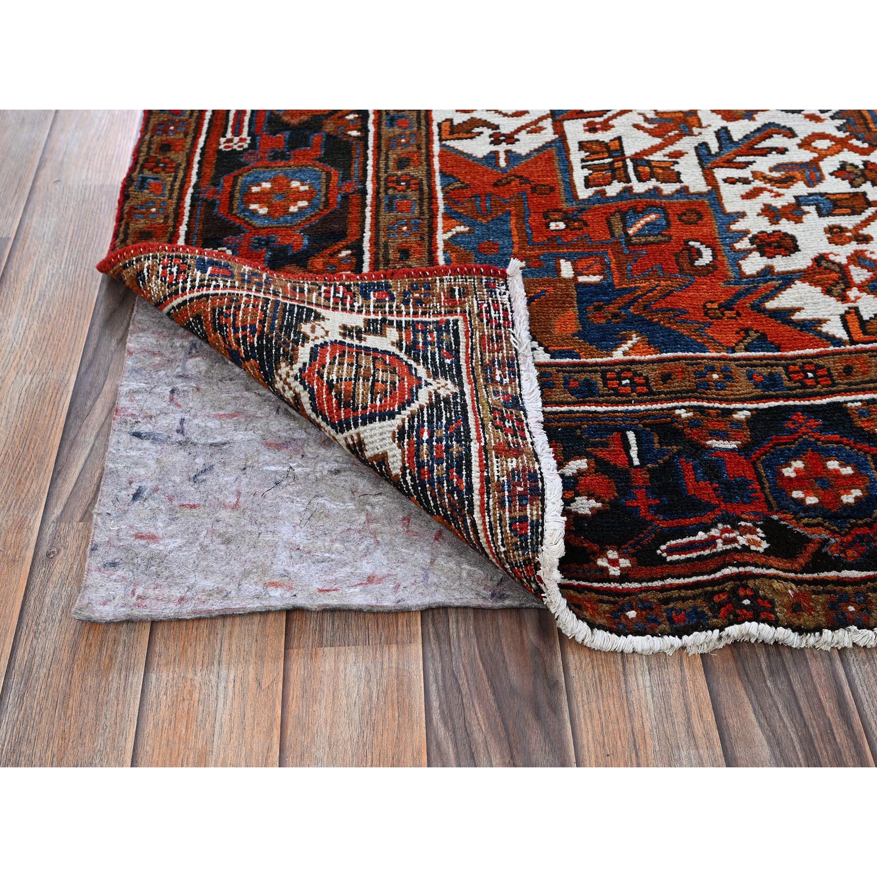 6'10"x9'7" Burnt Orange, Vintage Persian Heriz with Geometric Medallion Design, Even Wear, Cropped Thin, Good Condition, 100% Wool, Hand Knotted, Sides and Ends Professionally Secured, Oriental Rug Sh284