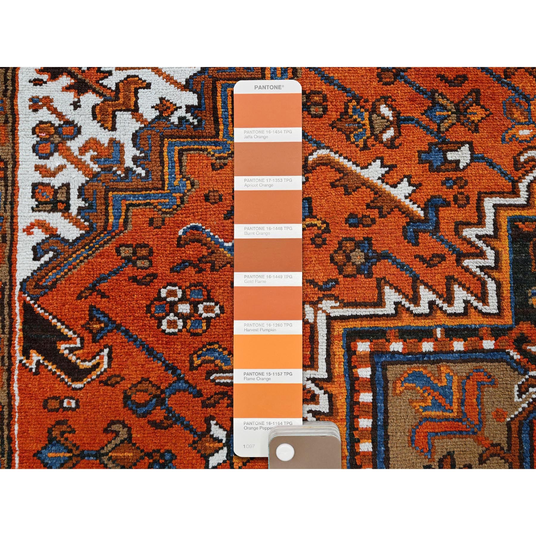 6'10"x9'7" Burnt Orange, Vintage Persian Heriz with Geometric Medallion Design, Even Wear, Cropped Thin, Good Condition, 100% Wool, Hand Knotted, Sides and Ends Professionally Secured, Oriental Rug Sh284