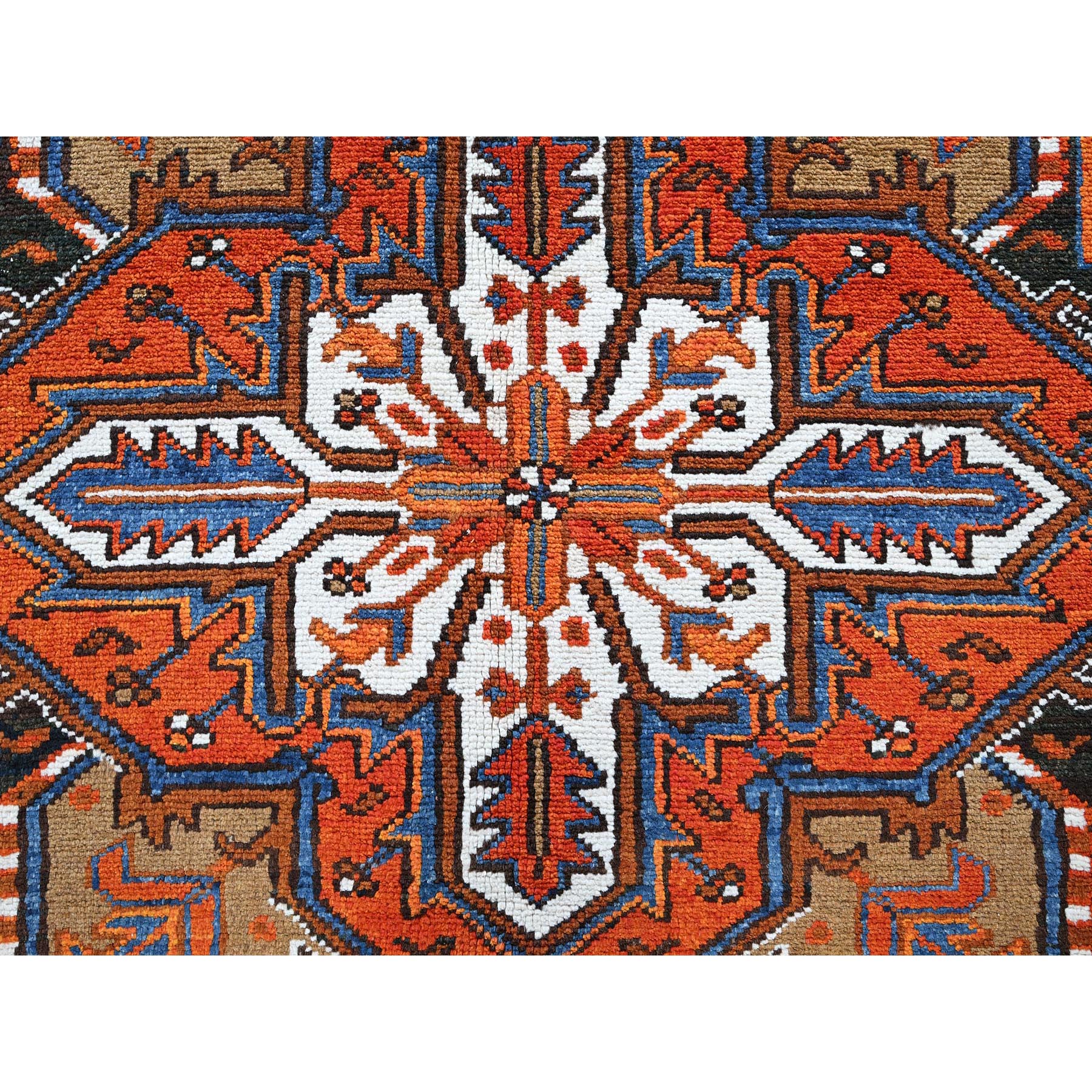 6'10"x9'7" Burnt Orange, Vintage Persian Heriz with Geometric Medallion Design, Even Wear, Cropped Thin, Good Condition, 100% Wool, Hand Knotted, Sides and Ends Professionally Secured, Oriental Rug Sh284