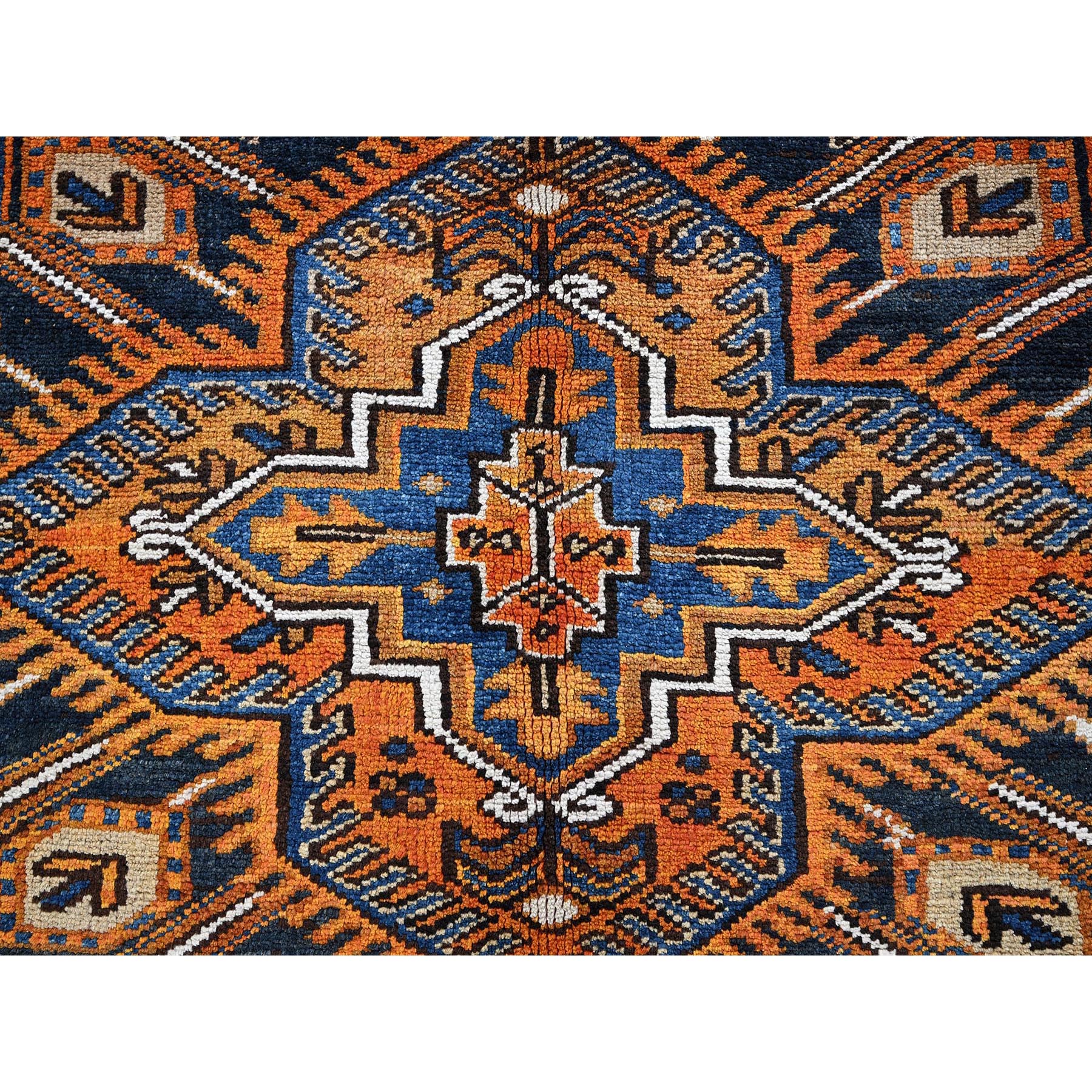 7'4"x10'1" Apricot Orange, Vintage Persian Heriz with Geometric Medallion Design, Pure Wool, Hand Knotted, Even Wear, Sheared Low, Good Condition, Sides and Ends Professionally Secured, Oriental Rug Sh287