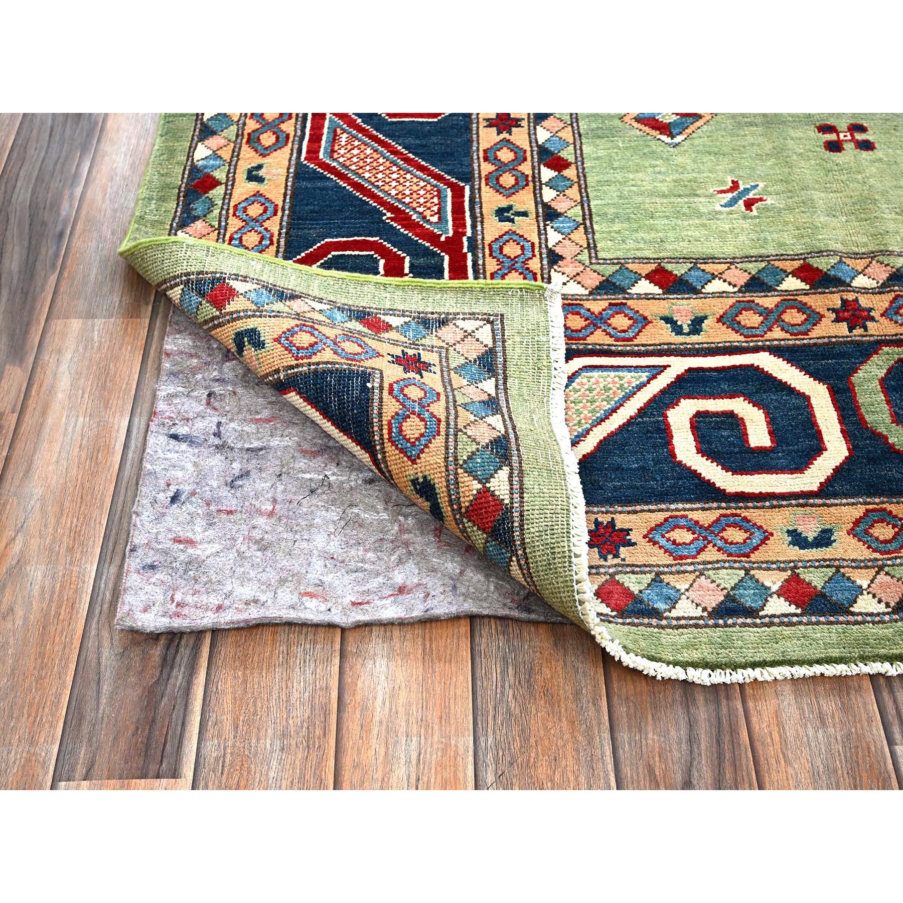 9'2"x11'7" Pastel Green, Afghan Special Kazak, Geometric Medallions Design, Hand Knotted, Densely Woven, Pure Wool, Vegetable Dyes, Oriental Rug Sh299