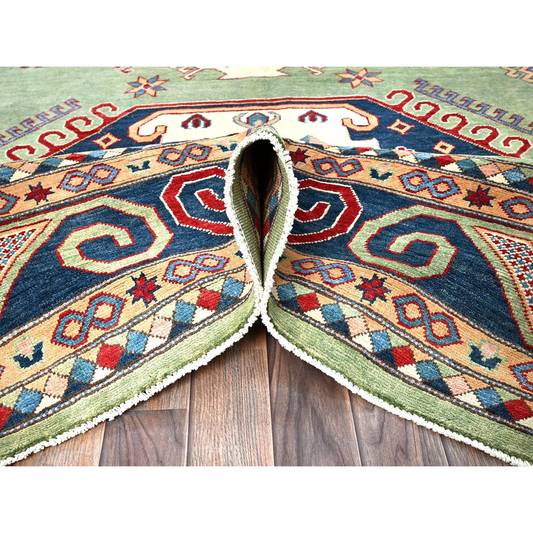 9'2"x11'7" Pastel Green, Afghan Special Kazak, Geometric Medallions Design, Hand Knotted, Densely Woven, Pure Wool, Vegetable Dyes, Oriental Rug Sh299
