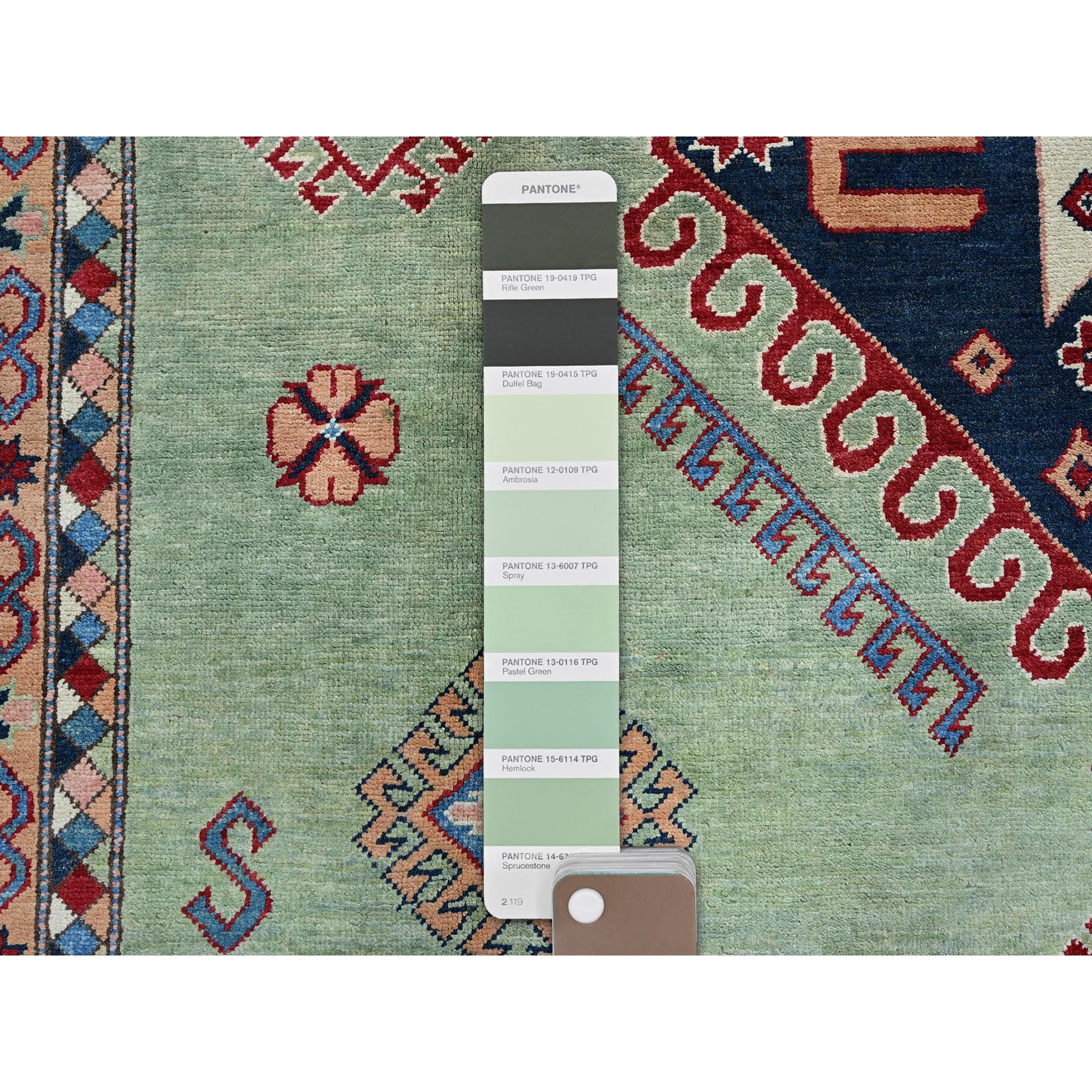 9'2"x11'7" Pastel Green, Afghan Special Kazak, Geometric Medallions Design, Hand Knotted, Densely Woven, Pure Wool, Vegetable Dyes, Oriental Rug Sh299