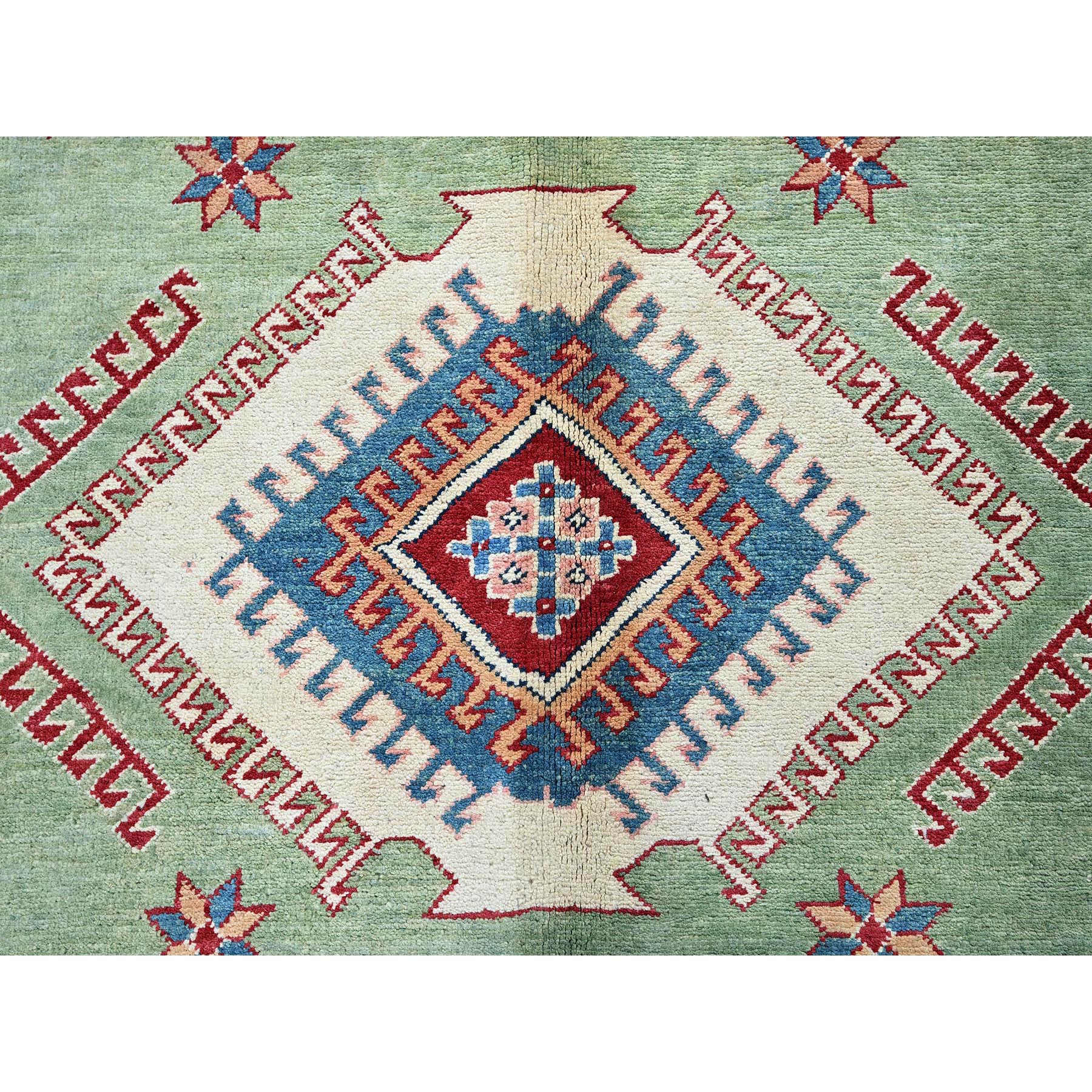 9'2"x11'7" Pastel Green, Afghan Special Kazak, Geometric Medallions Design, Hand Knotted, Densely Woven, Pure Wool, Vegetable Dyes, Oriental Rug Sh299